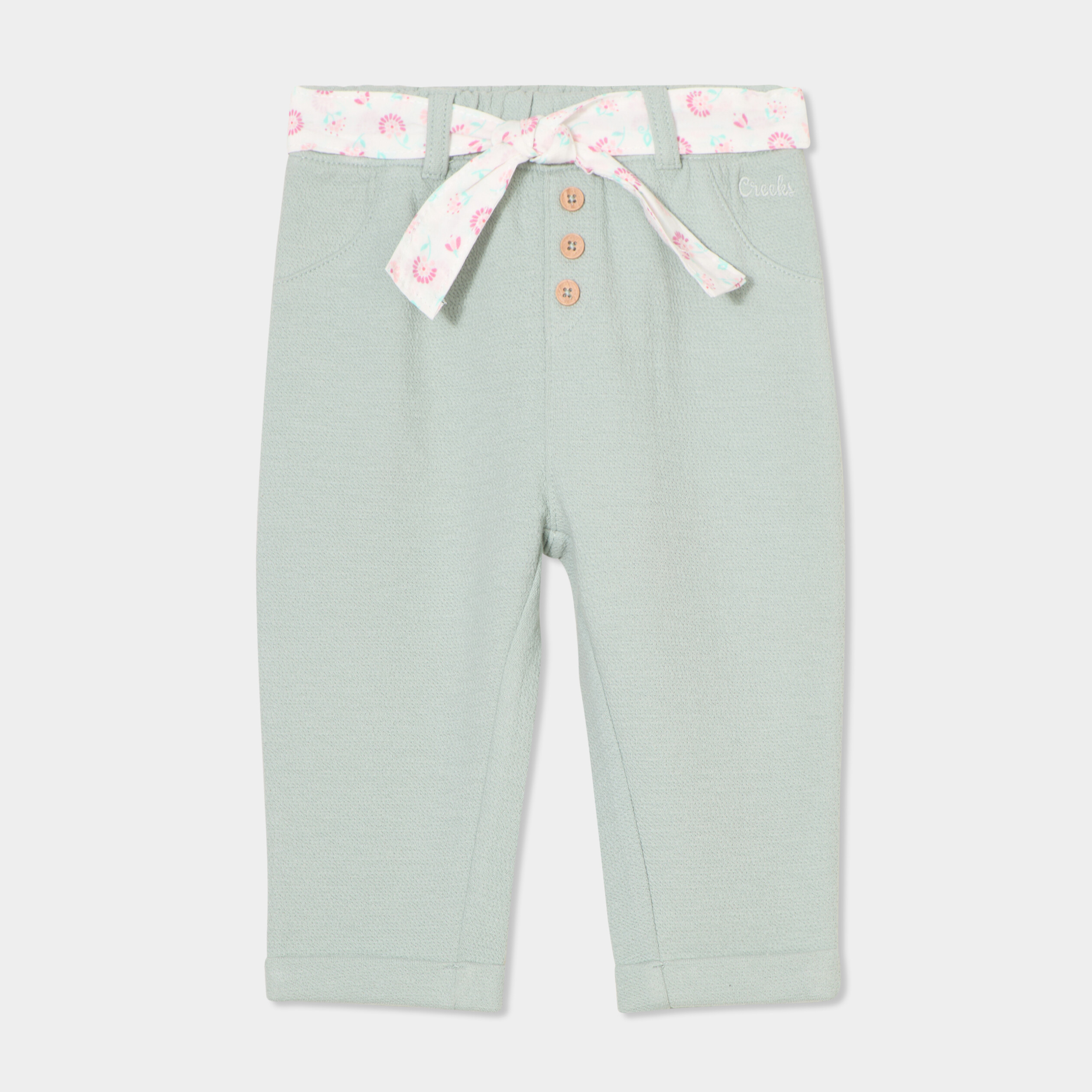 Pantalon cigarette en maille &agrave; ceinture vert pastel b&eacute;b&eacute; fille