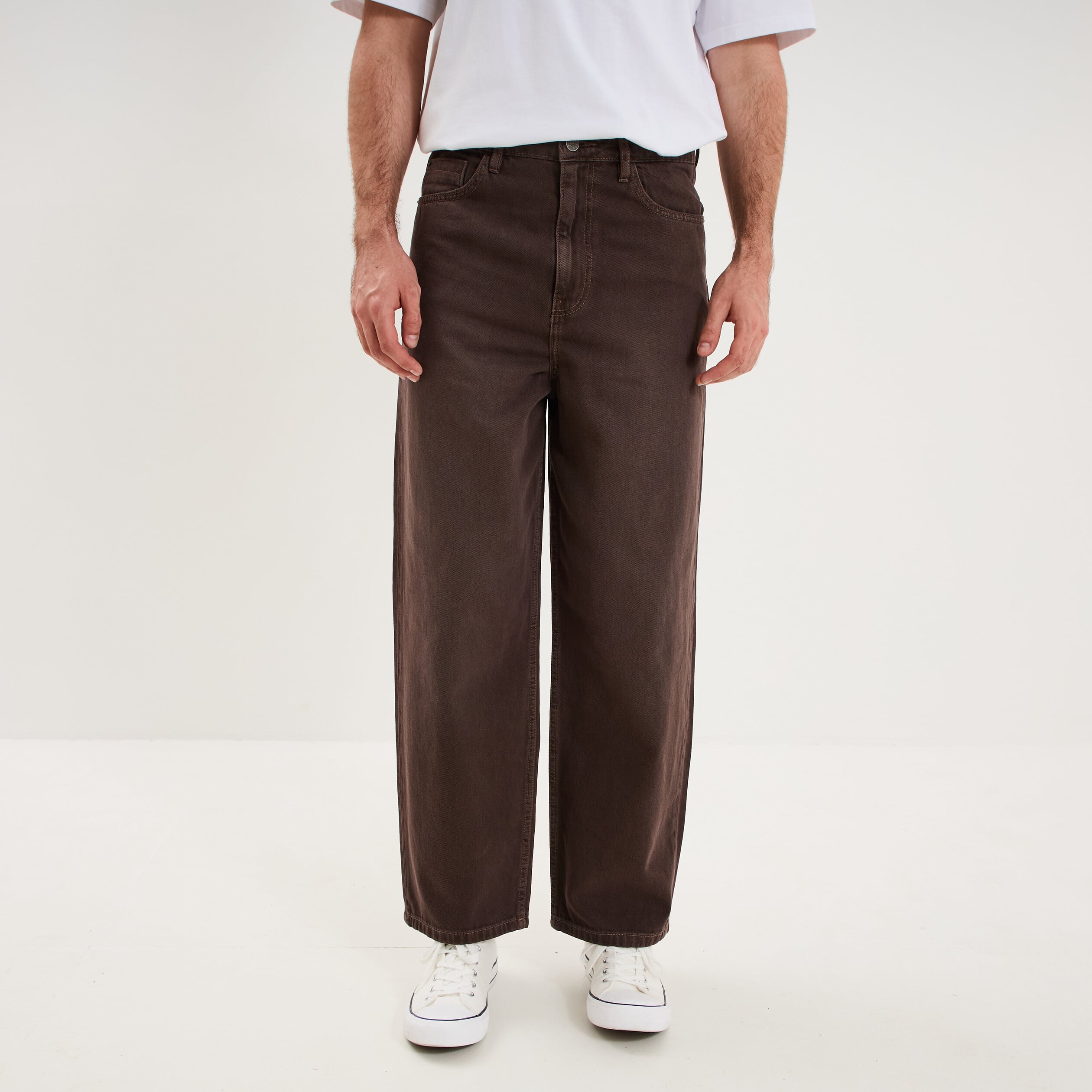 Jean large baggy 5 poches marron fonc&eacute; homme