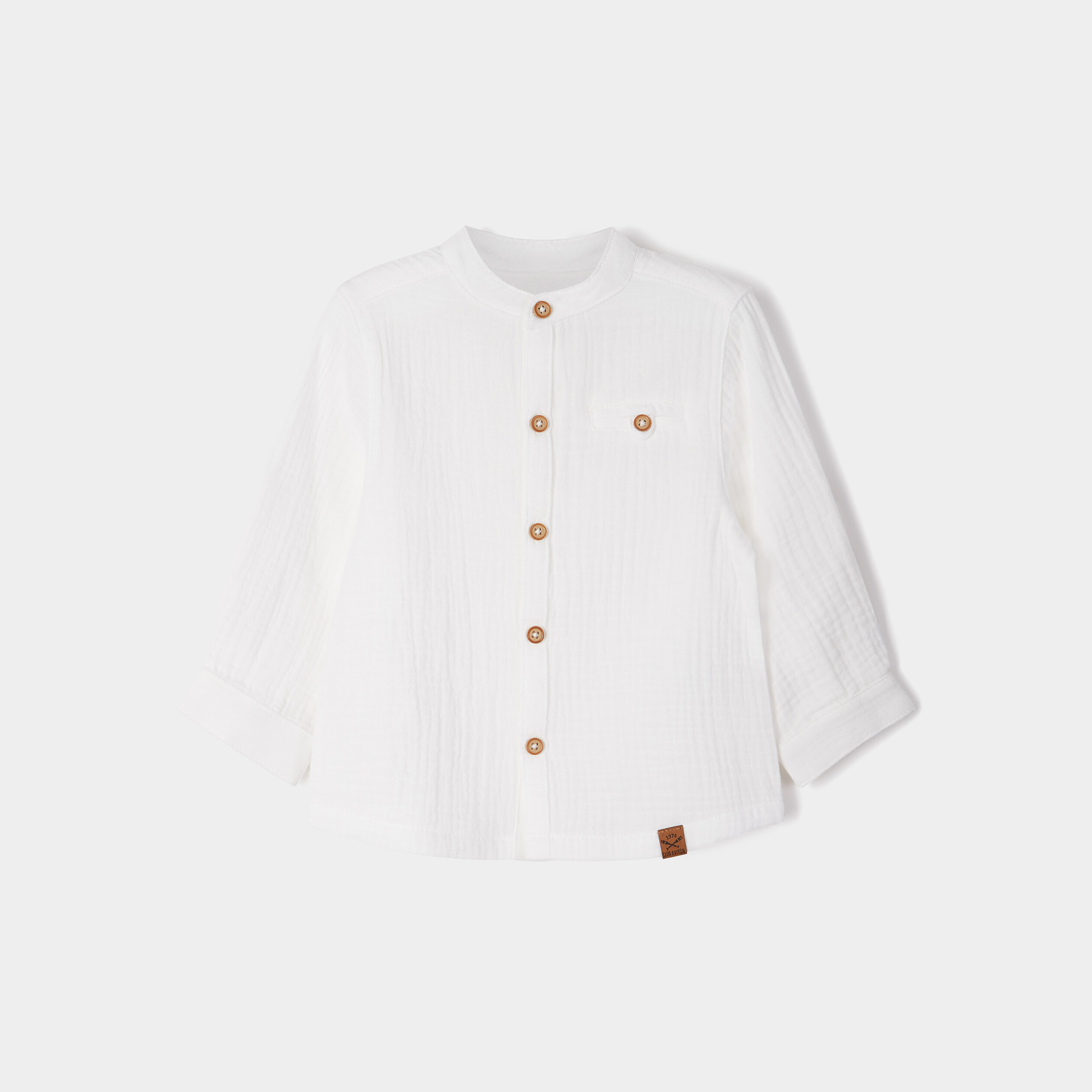 Chemise manches longues col mao coton blanc bébé garçon