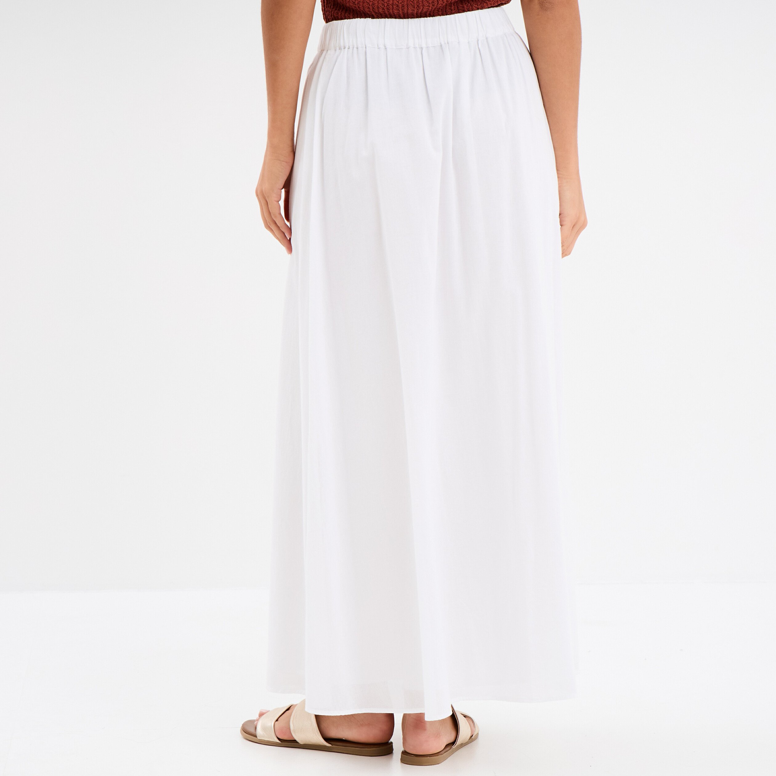 Jupe évasée midi coton blanc femme