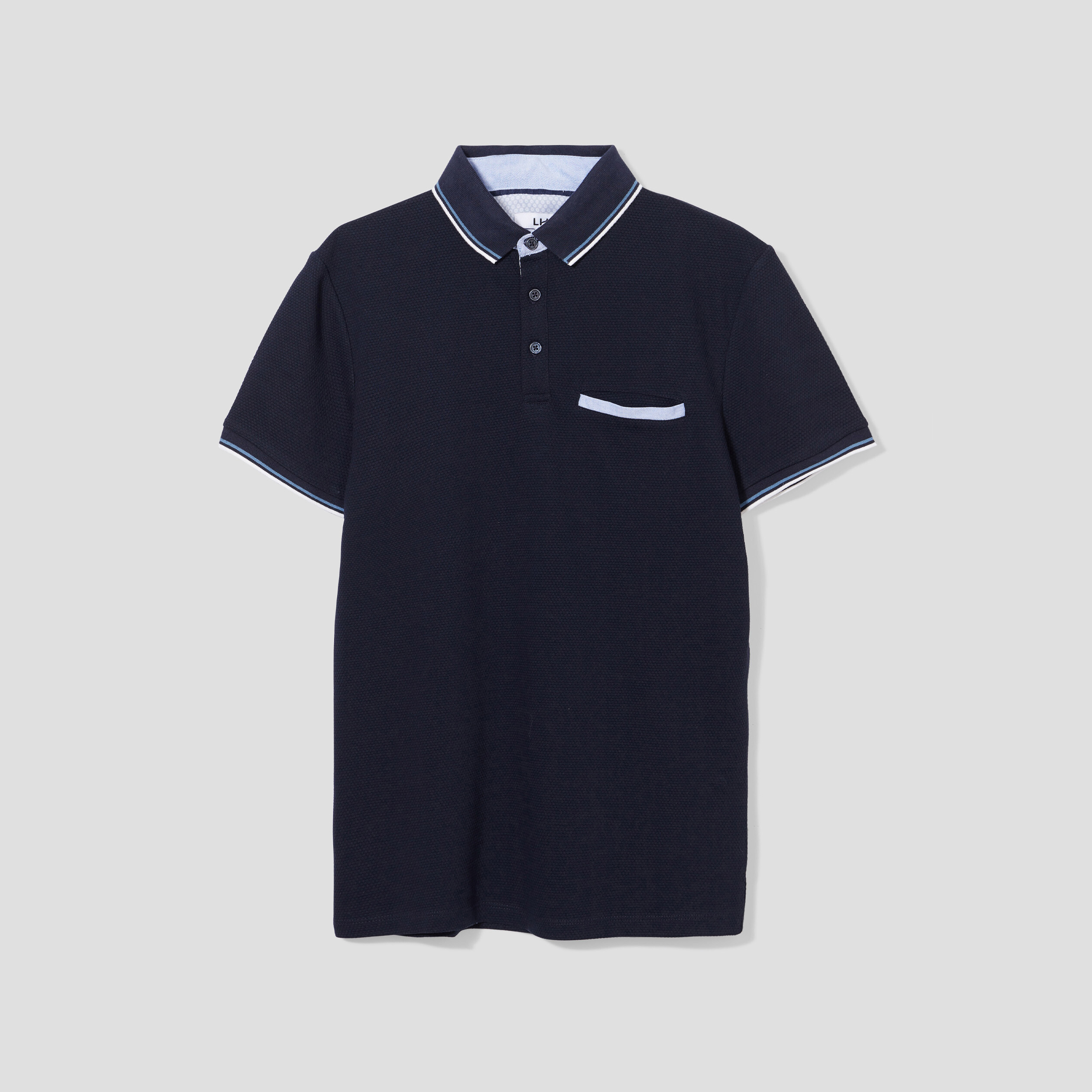 Polo piqu&eacute; manches courtes coton bleu marine homme