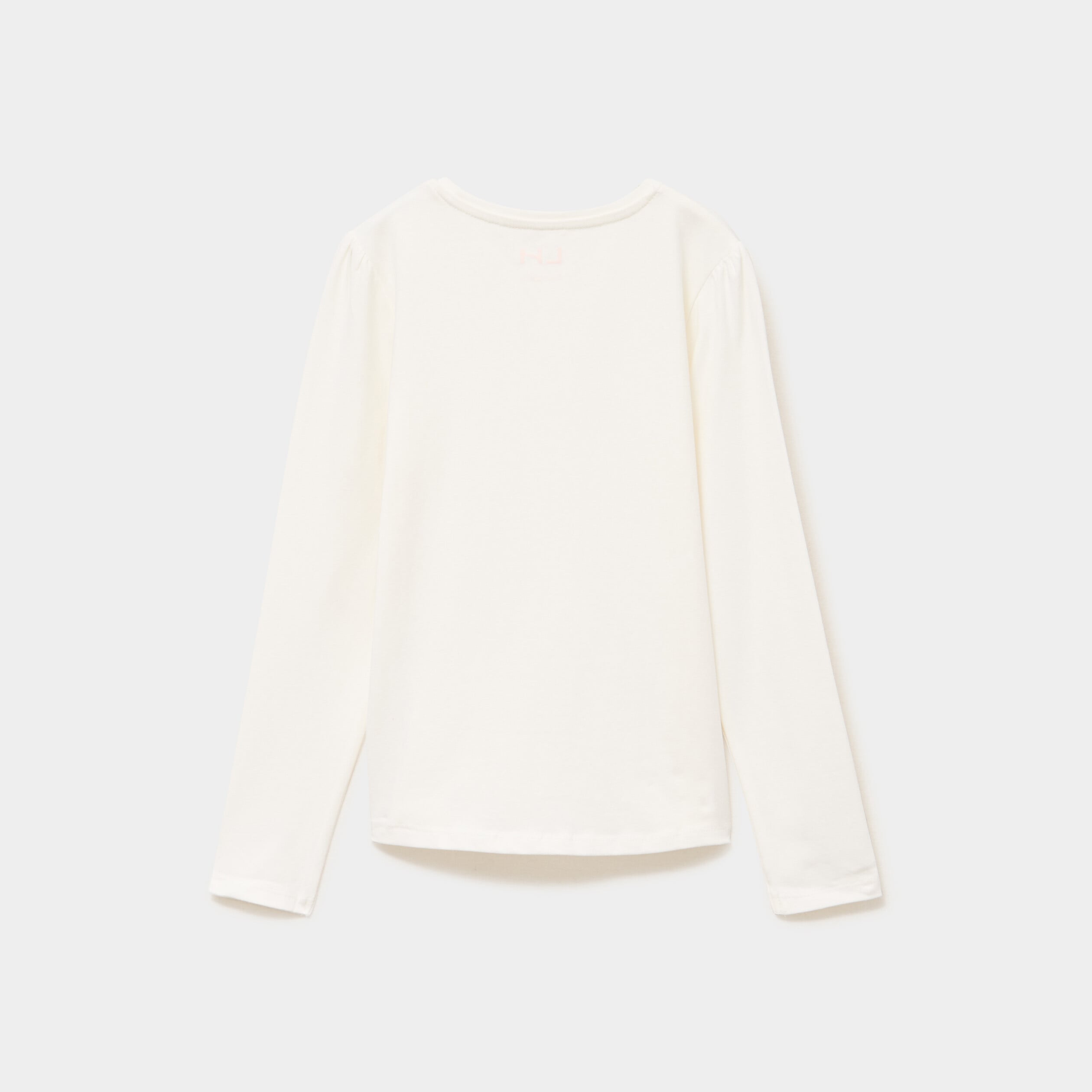 T-shirt coton manches longues &agrave; fronces ivoire fille