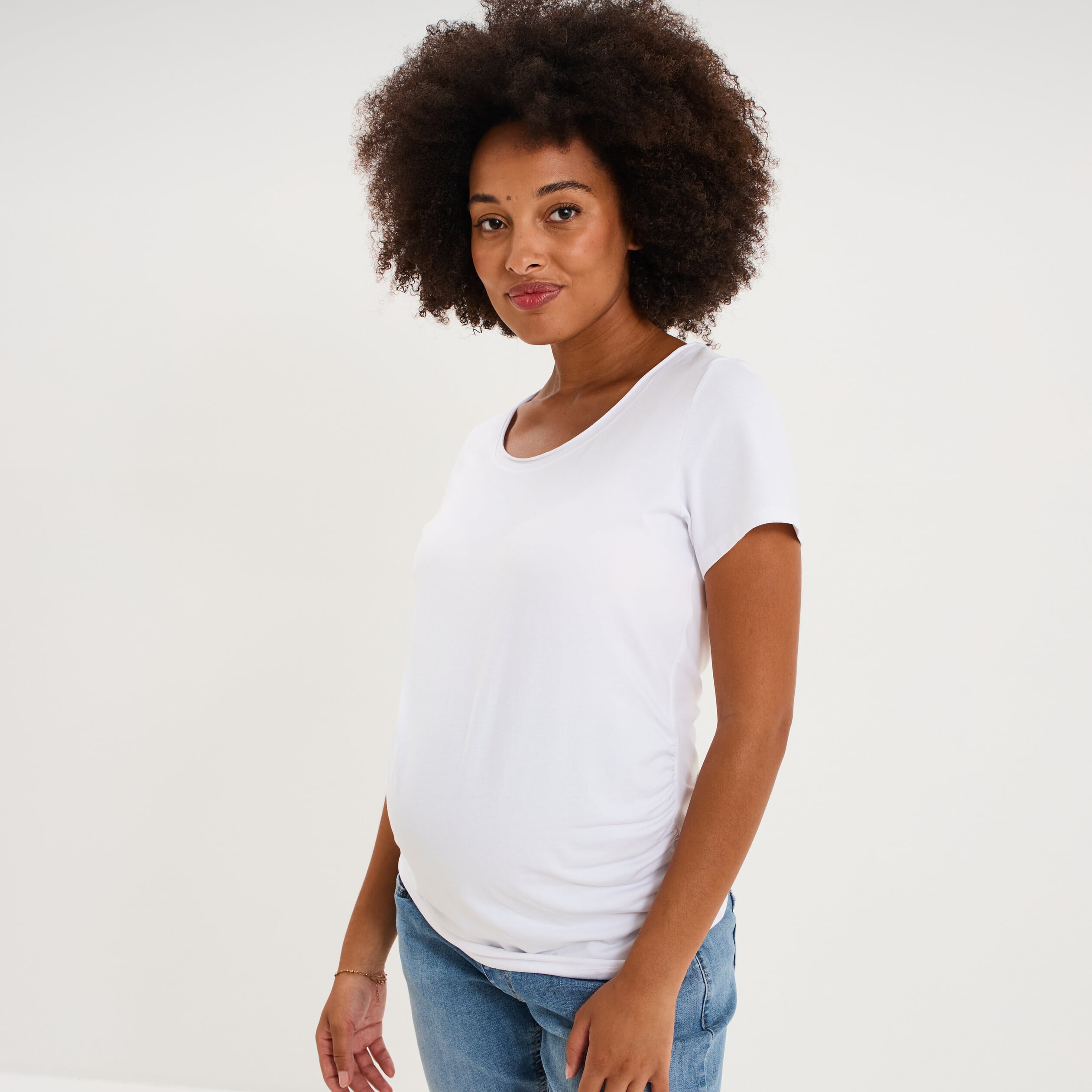 T-shirt grossesse manches courtes coton blanc femme maternit&eacute;