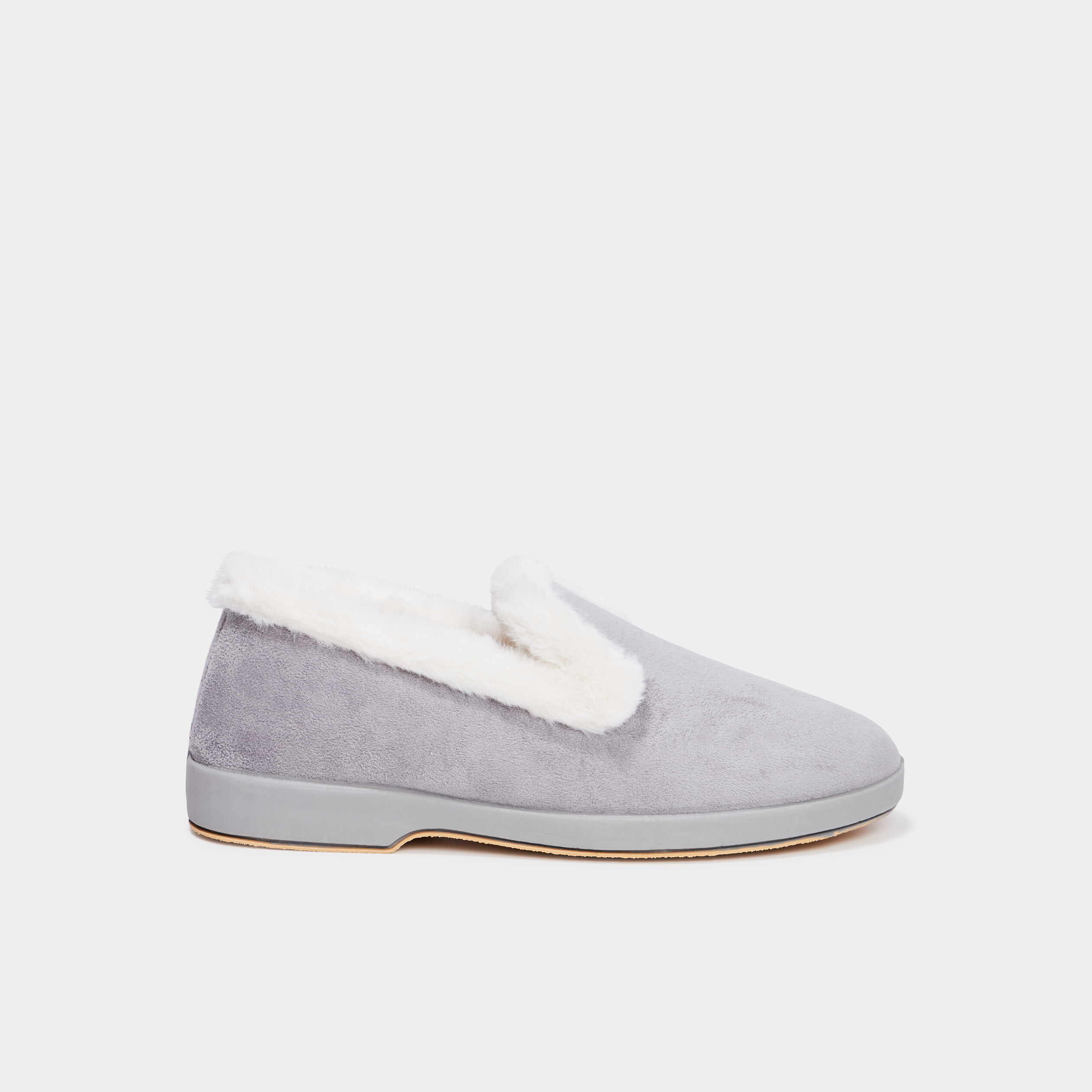 chaussons avec col a fourrure gris femme Chaussons avec col à fourrure gris femme