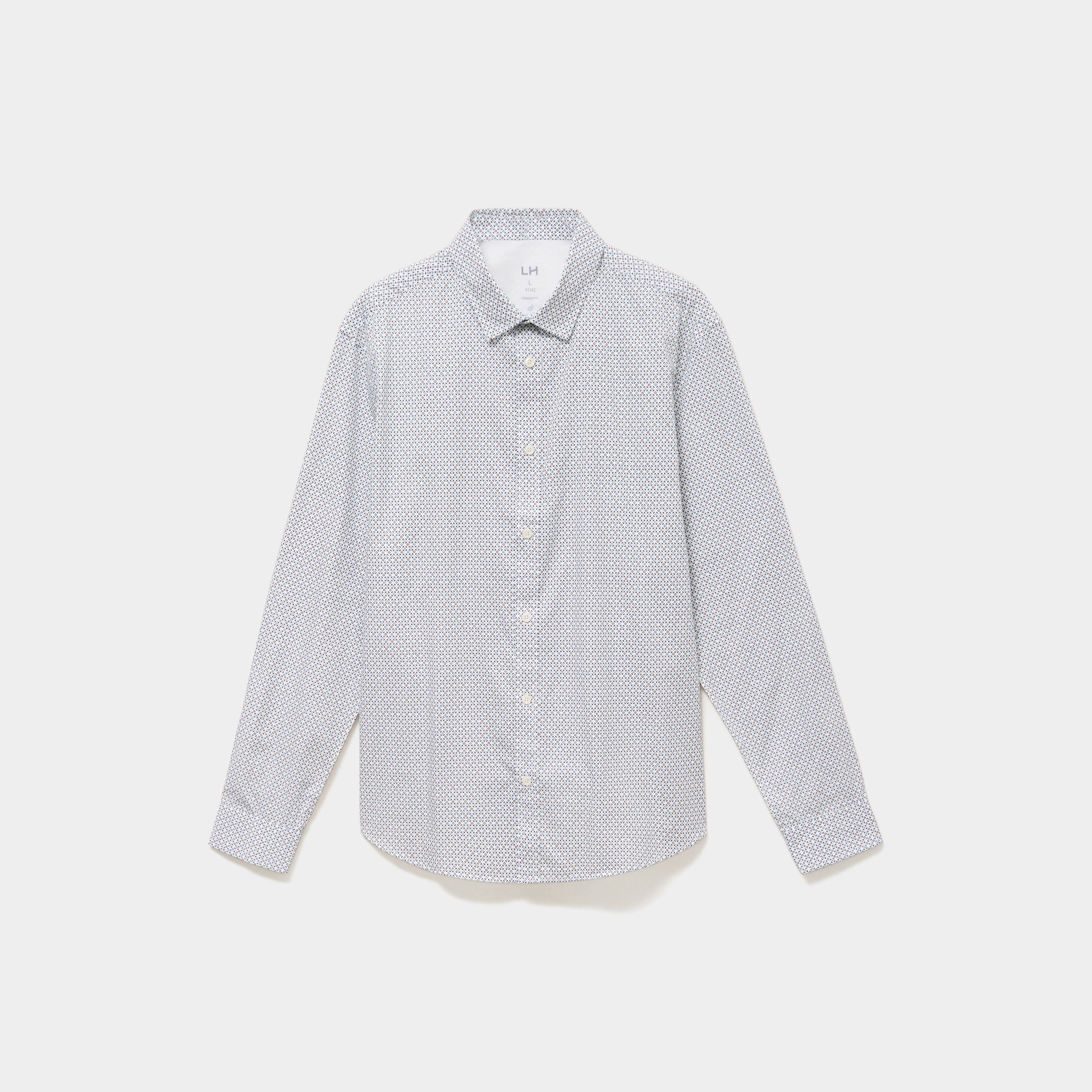 Chemise droite imprim&eacute;e manches longues beige homme