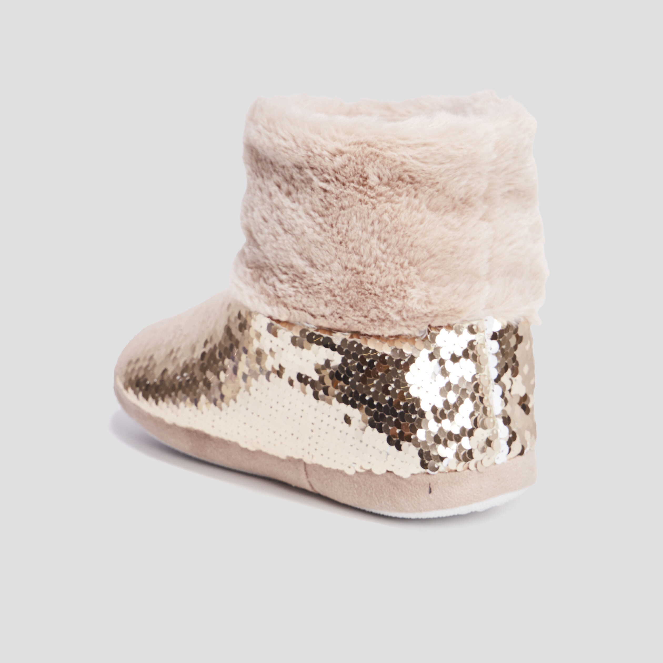 chaussons bottines sequins et fourrure jaune or femme Chaussons bottines sequins et fourrure jaune or femme