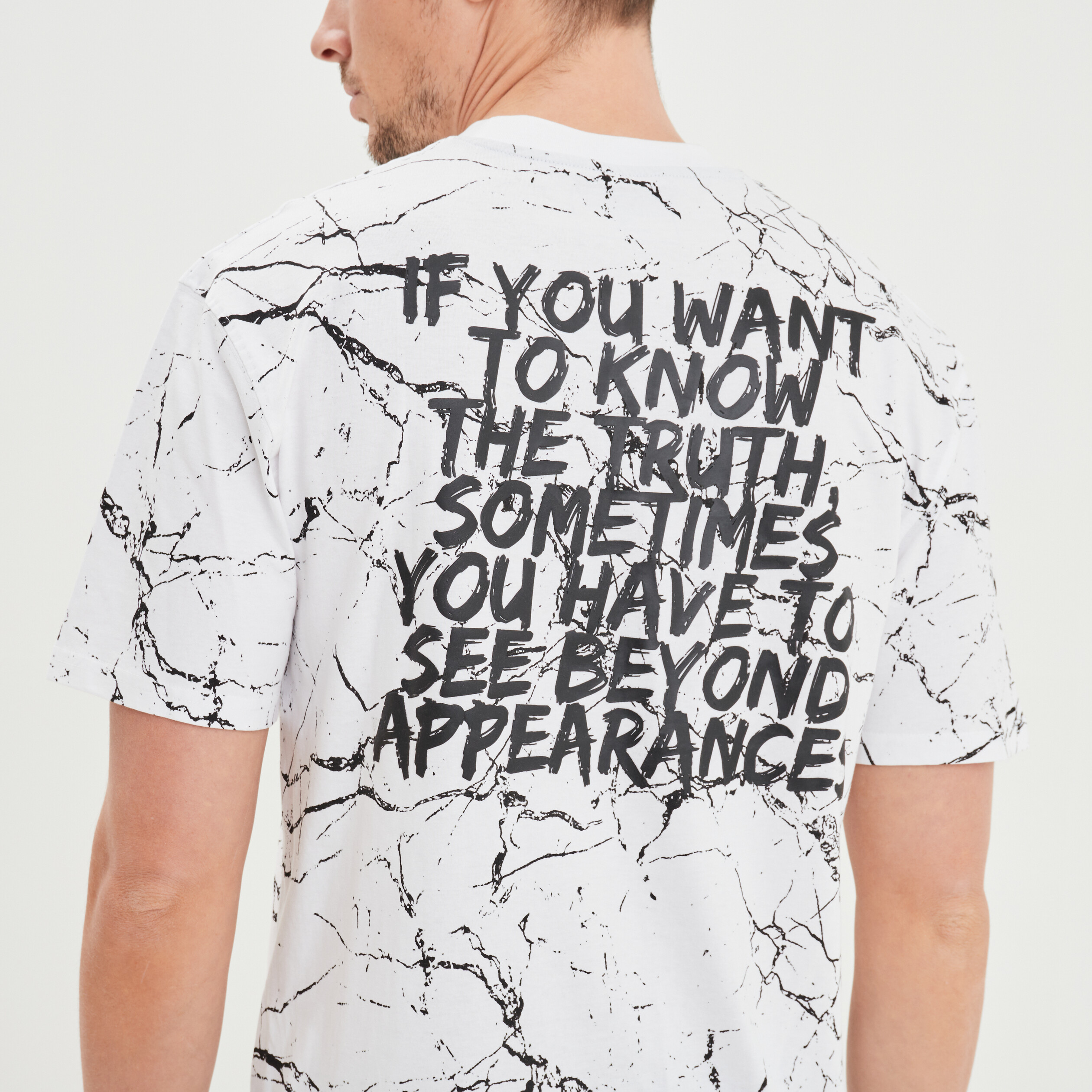 T-shirt oversize manches courtes marbré blanc homme