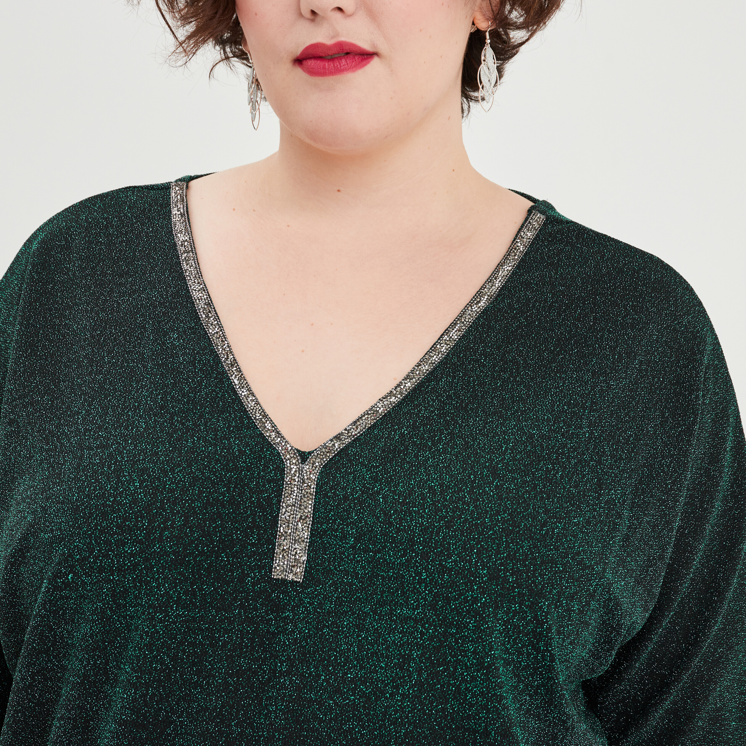 T-shirt manches chauves-souris dos en V vert canard femme grande taille