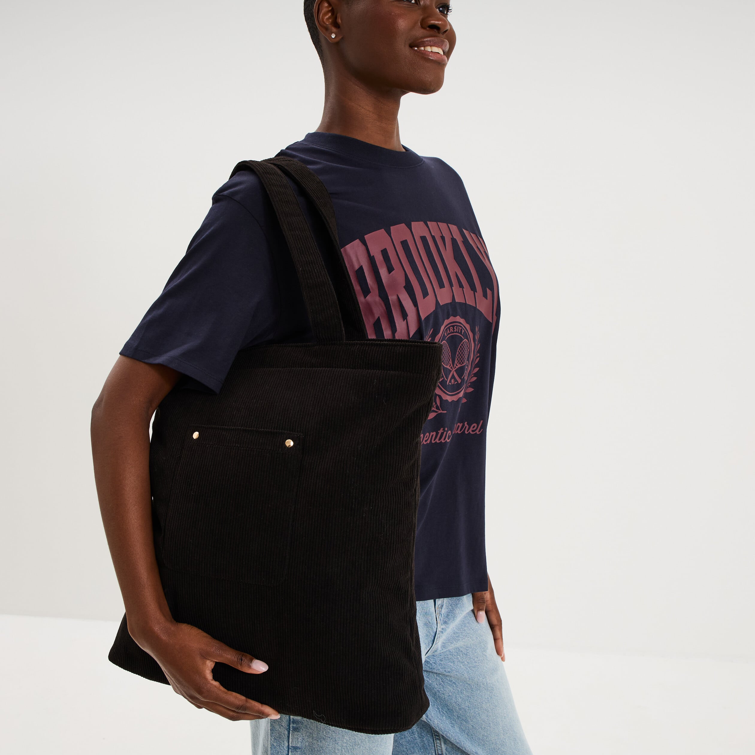 Sac tote bag zipp&eacute; effet velours noir femme