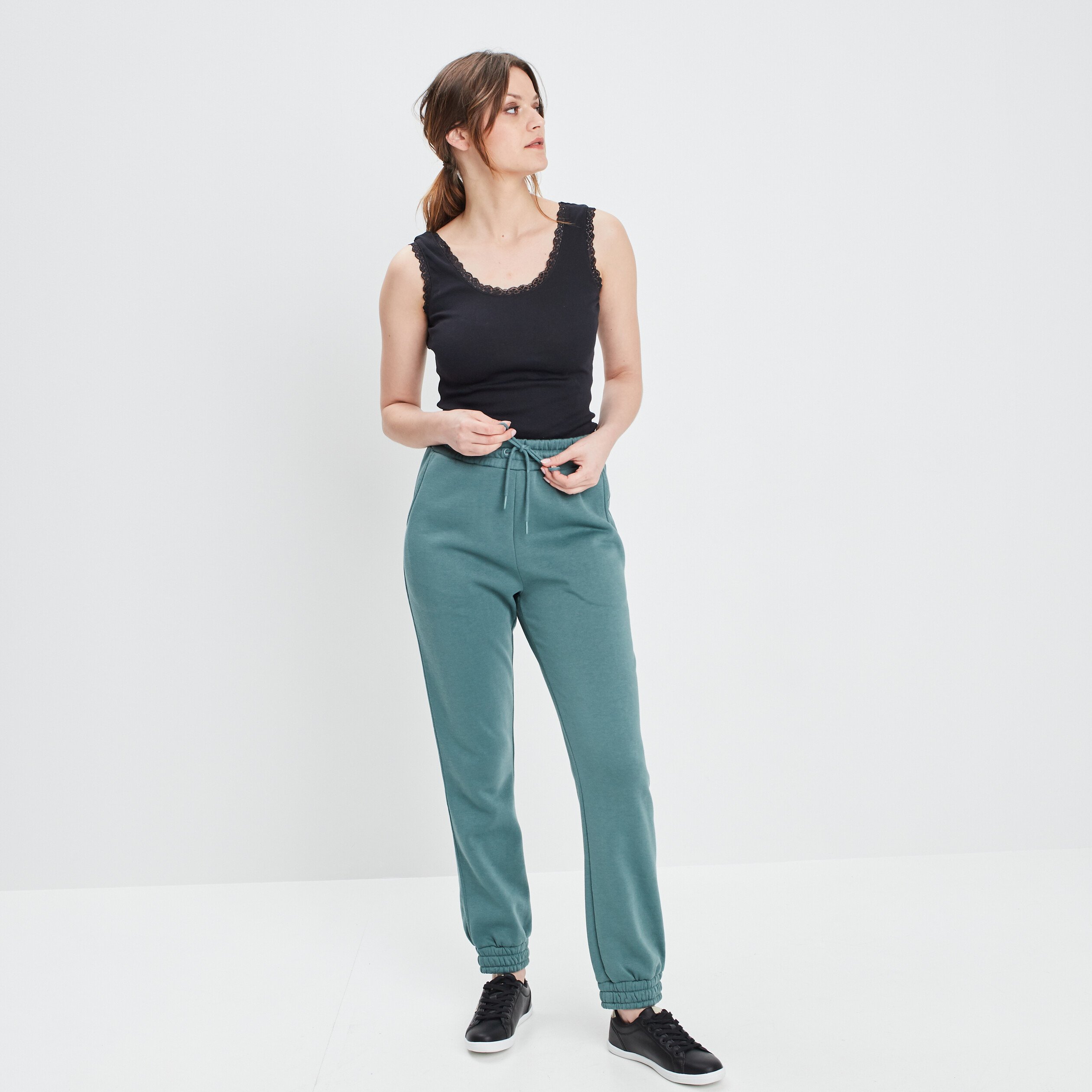 pantalon jogging droit molleton vert emeraude femme Pantalon jogging droit molleton vert émeraude femme