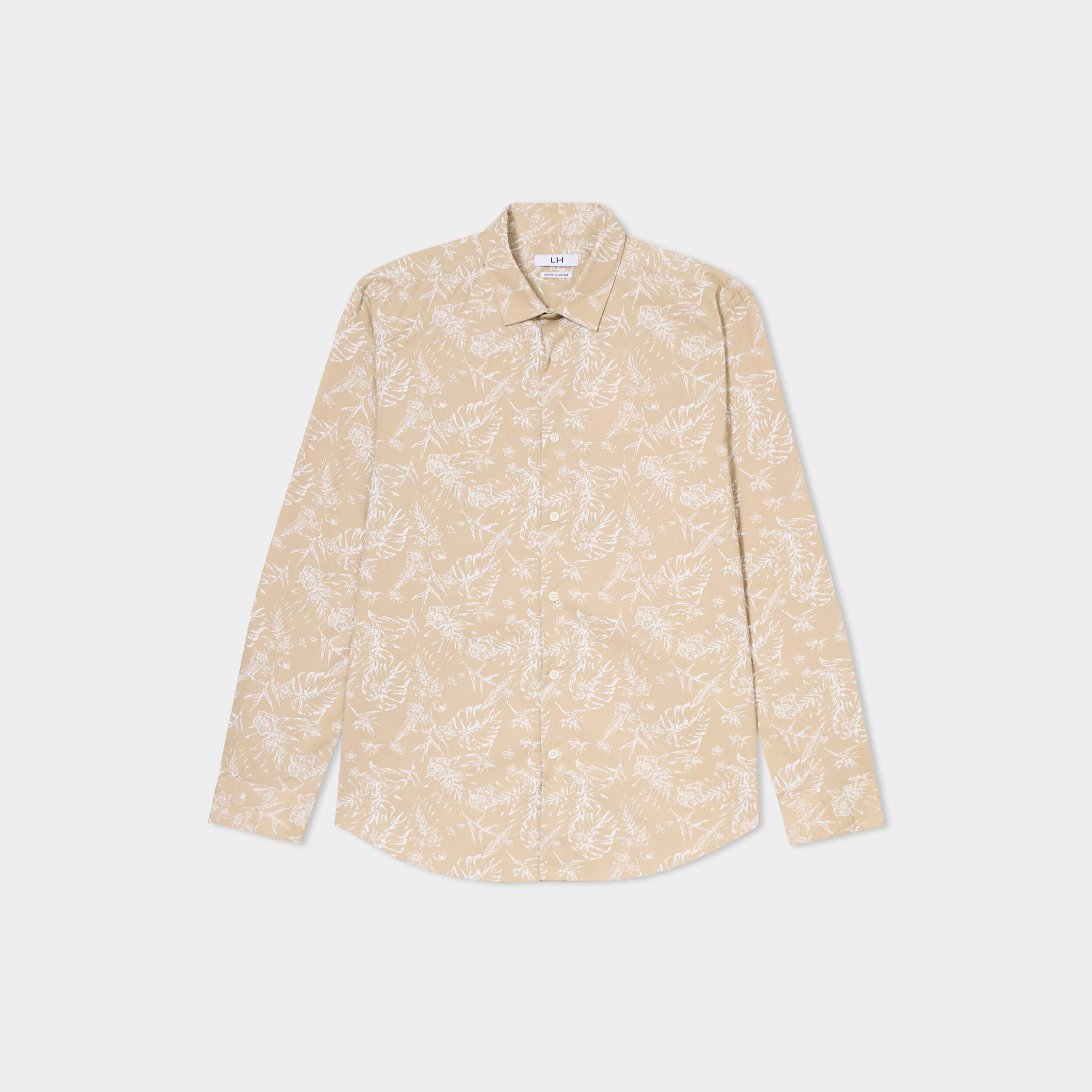 chemise ajustee col francais beige homme Chemise ajustée col français beige homme