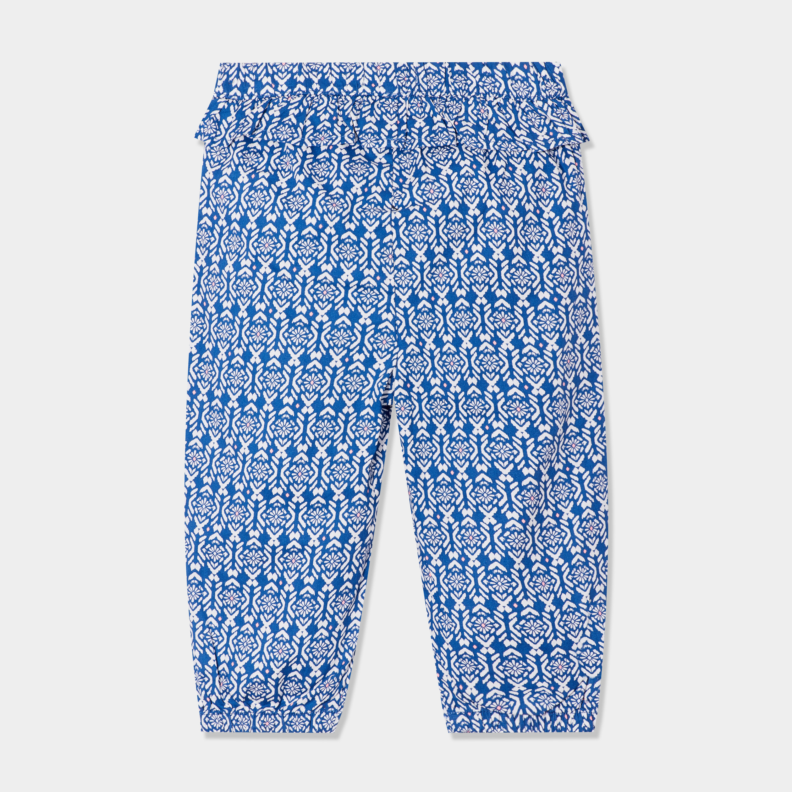 pantalon coton fluide noeud et volants bleu bebef Pantalon coton fluide noeud et volants bleu bébé fille