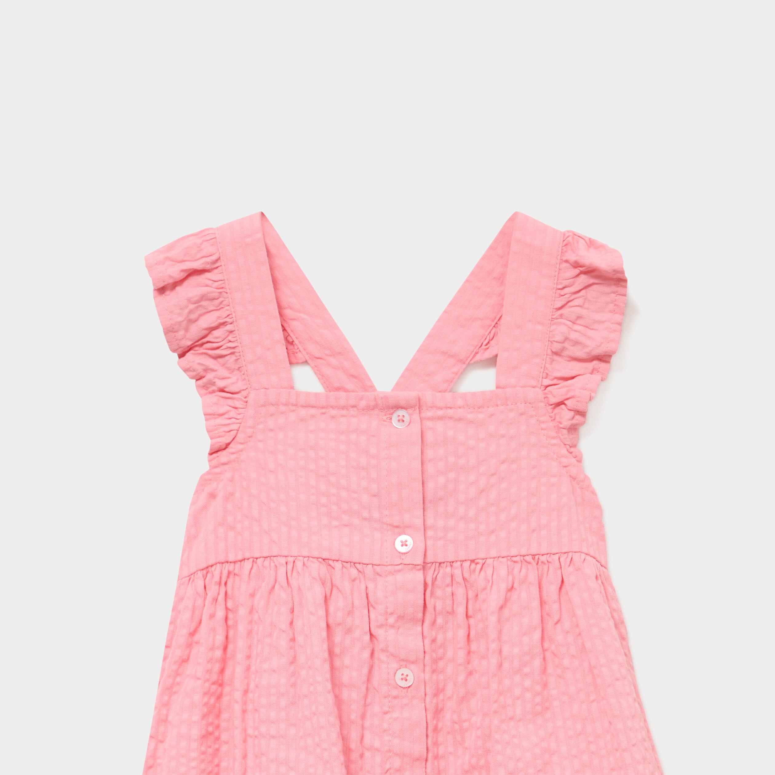 Robe bretelles &agrave; volants coton rose b&eacute;b&eacute; fille