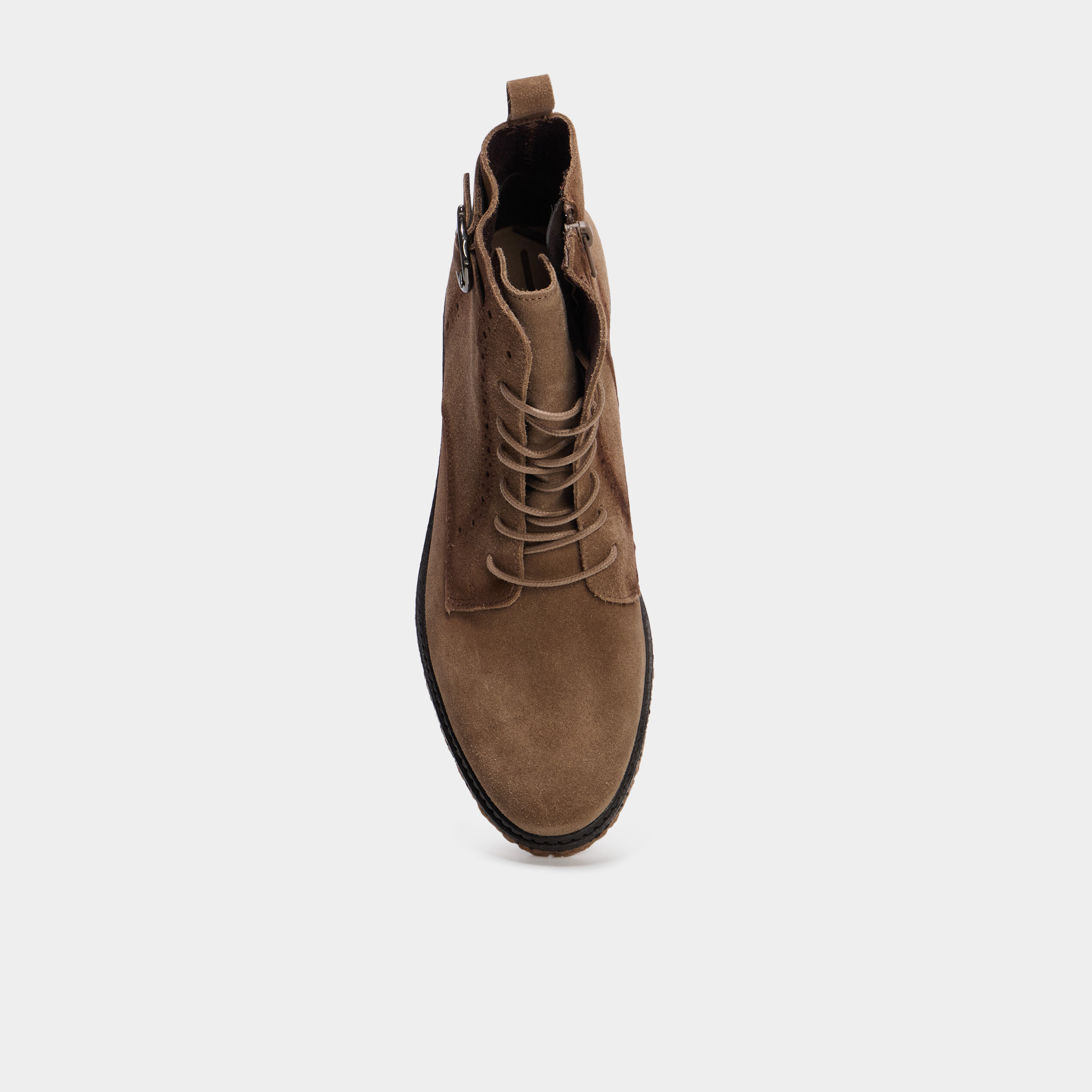 Boots zippées à lacets en cuir marron femme