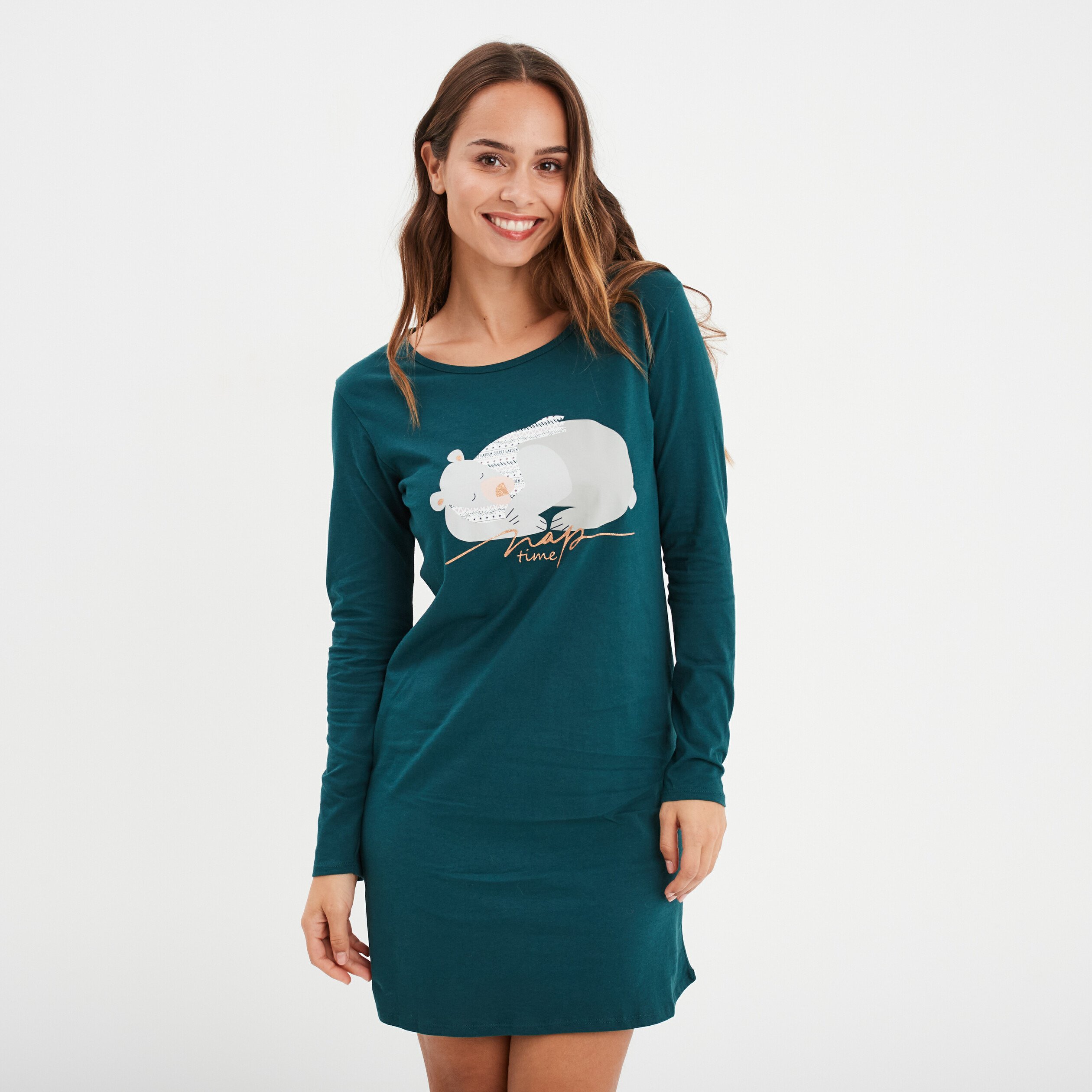 chemise de nuit manches longues coton vert fonce femme Chemise de nuit manches longues coton vert foncé femme
