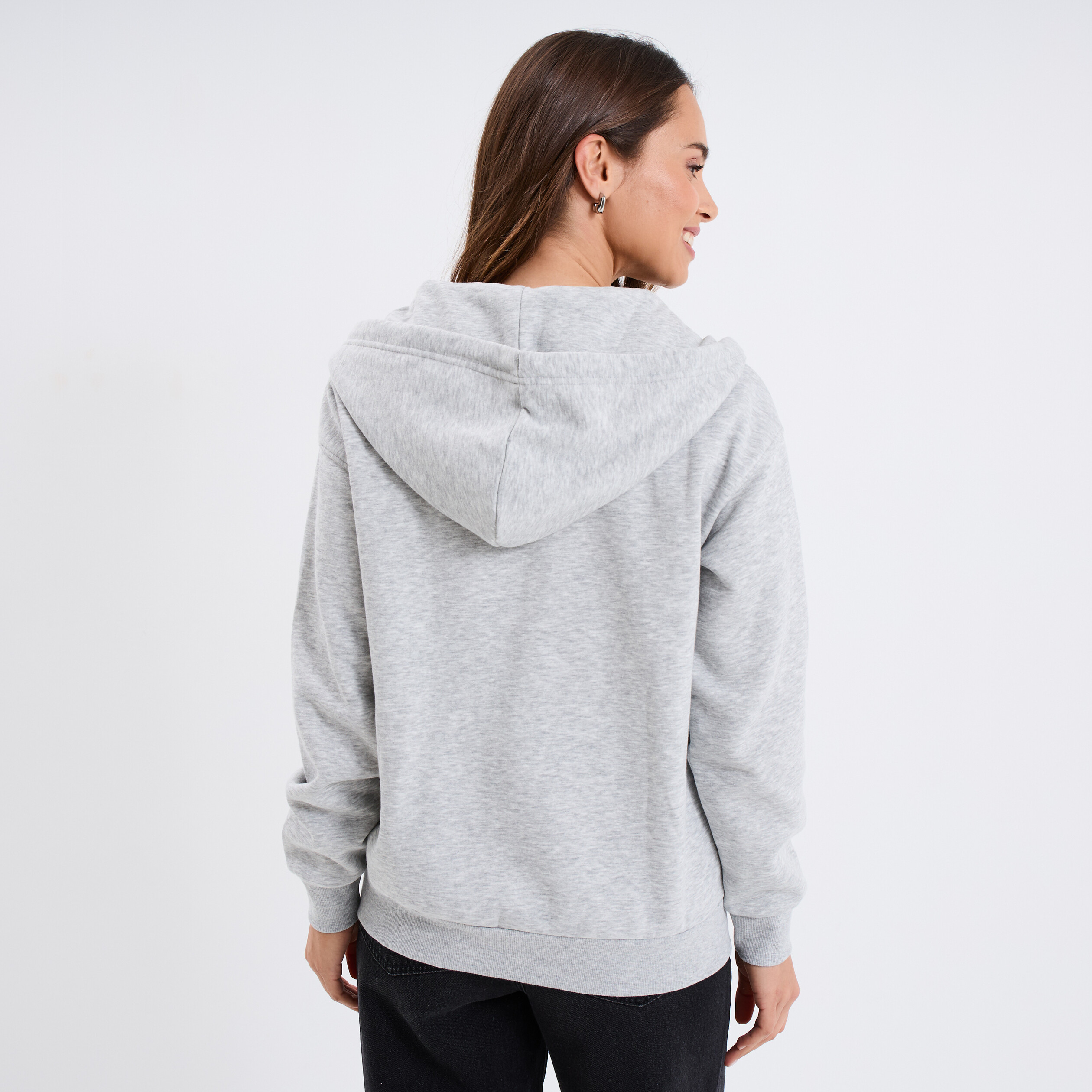 Sweat zippé à capuche gris clair femme