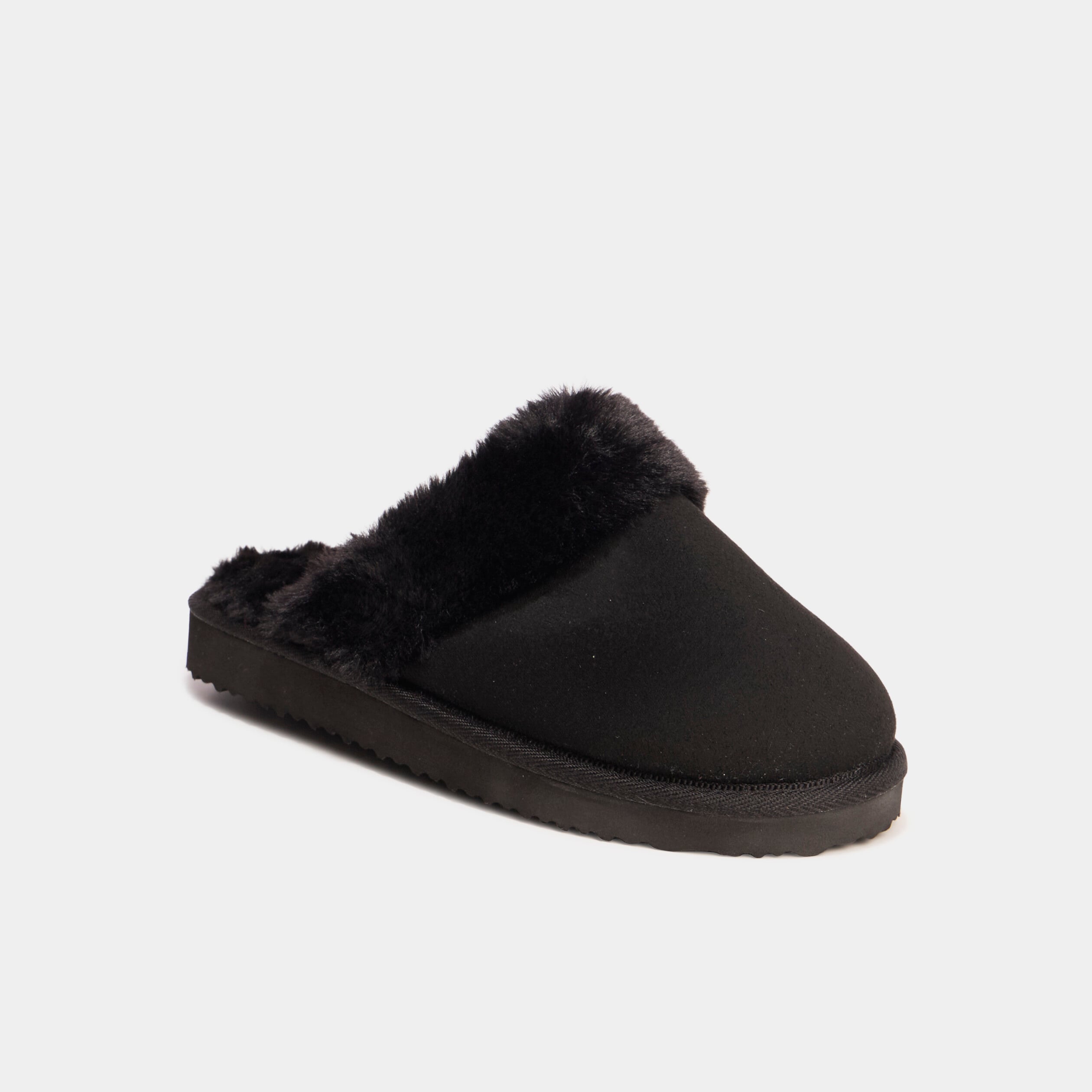 Chaussons mules fourr&eacute;s noir femme