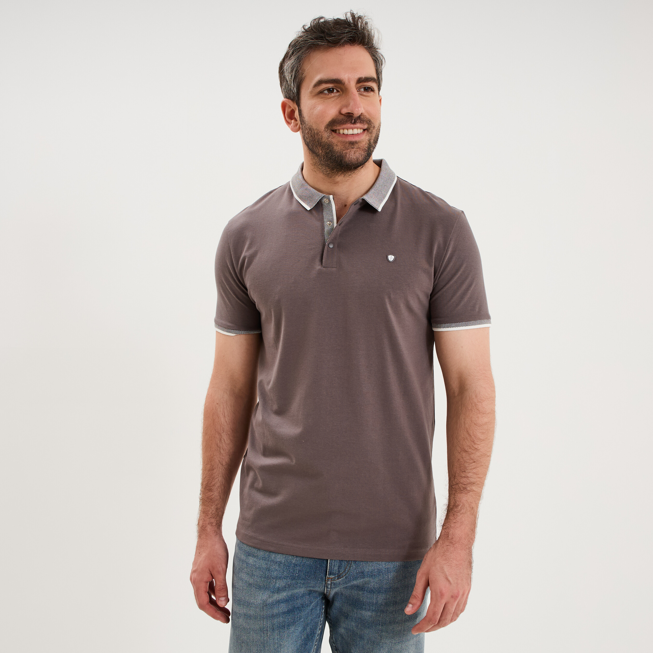 Polo slim manches courtes stretch gris fonc&eacute; homme