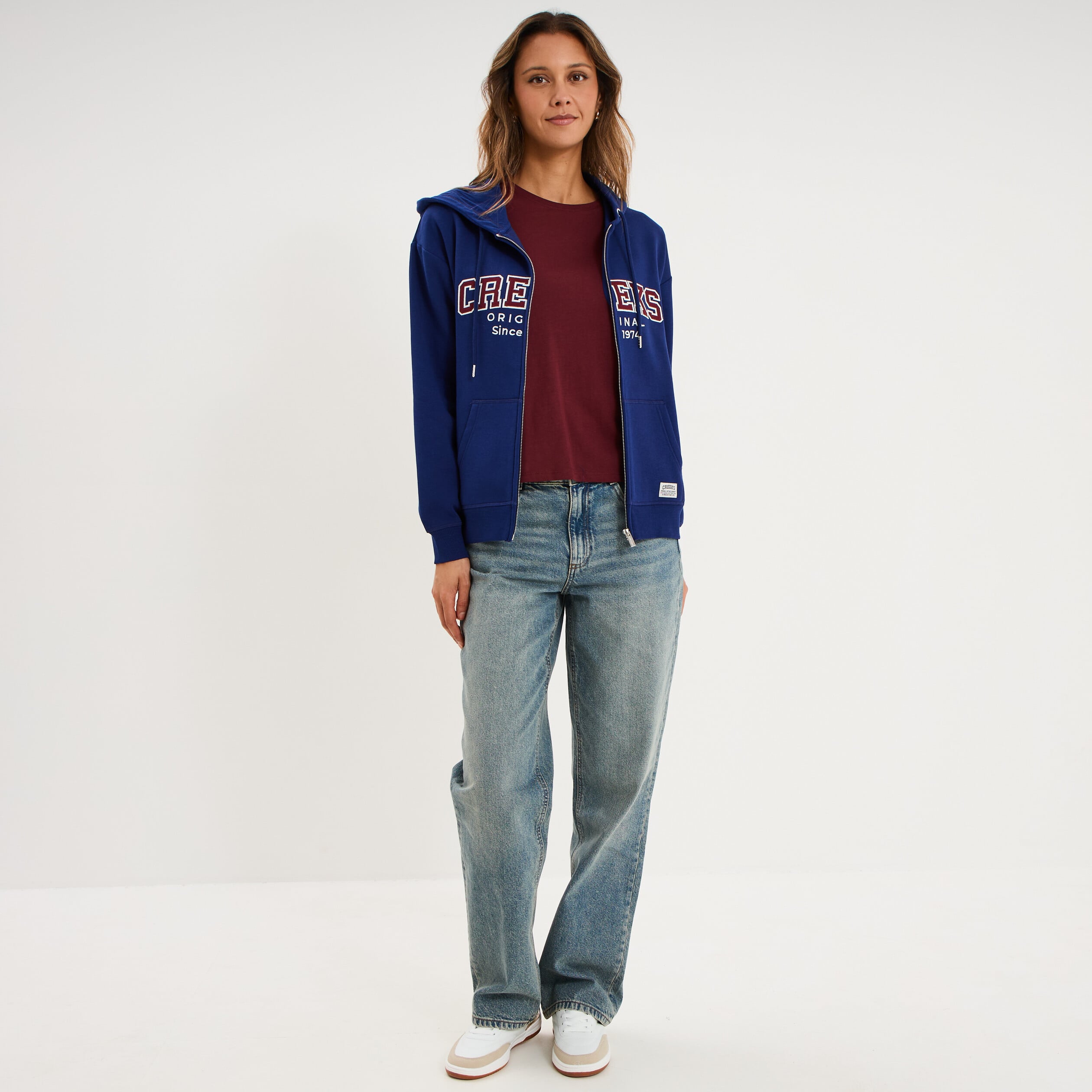 Sweat zipp&eacute; &agrave; capuche bleu fonc&eacute; femme