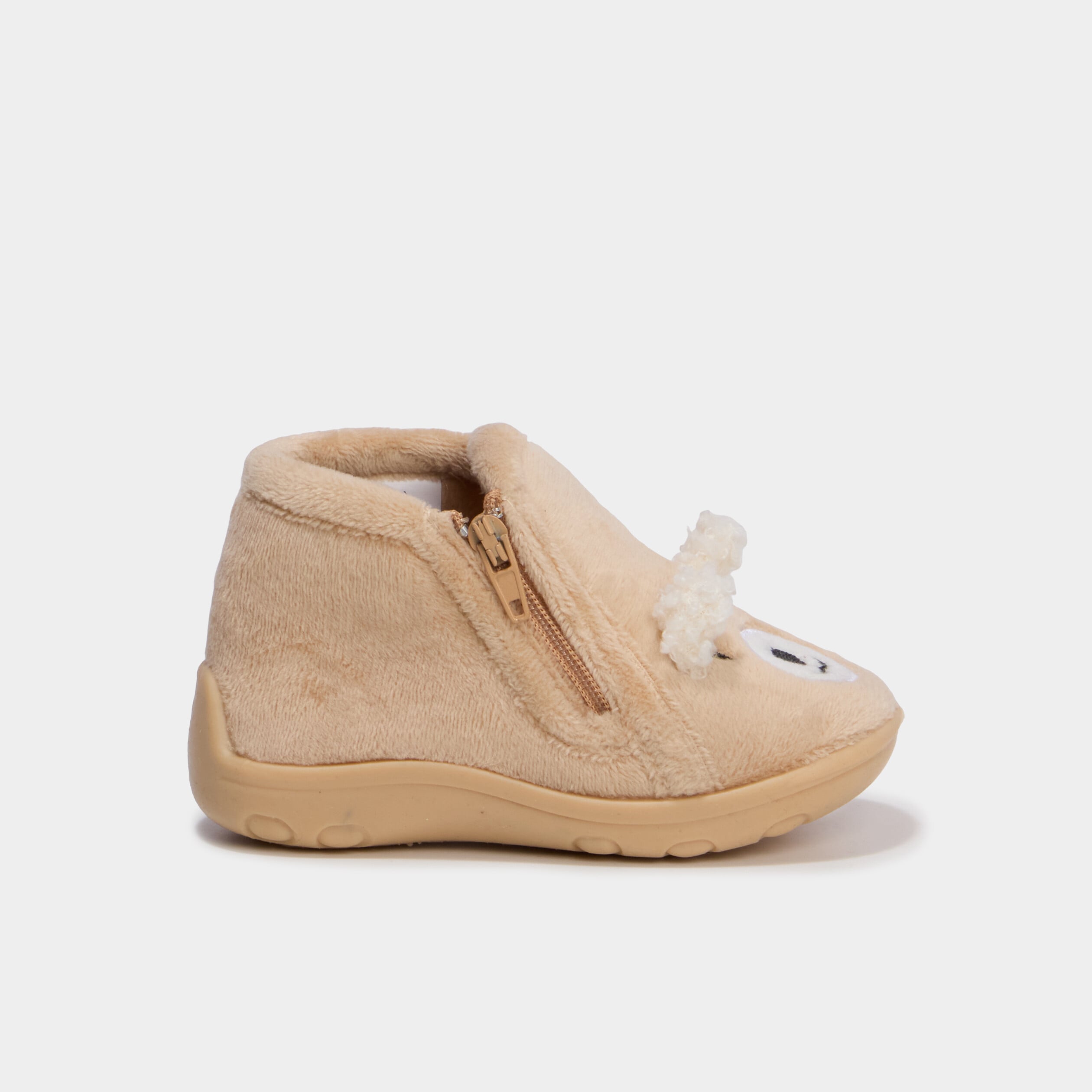 Chaussons botillons effet velours marron clair b&eacute;b&eacute; gar&ccedil;on