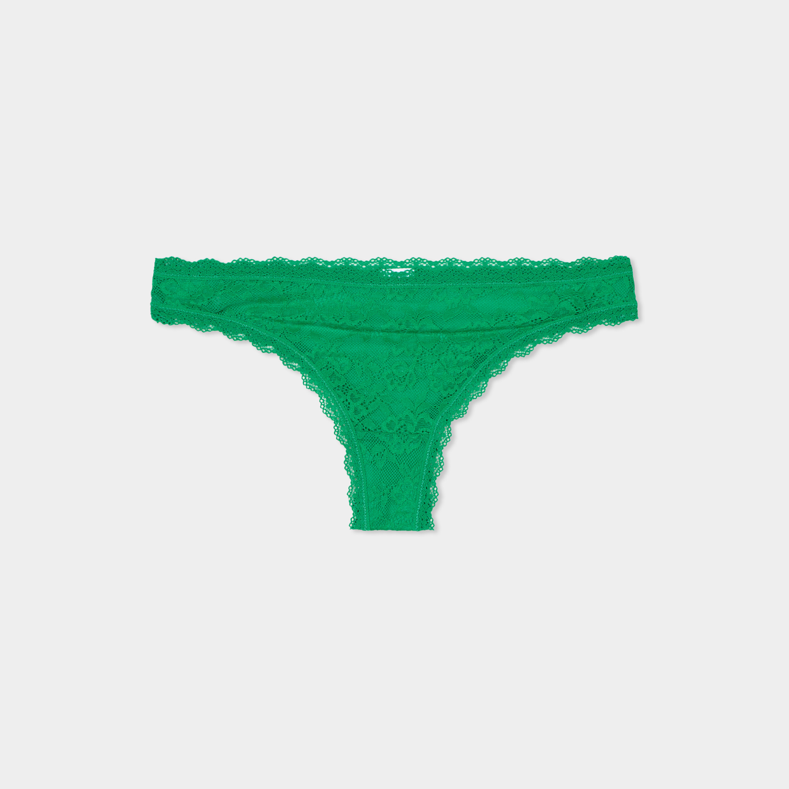 Tanga en dentelle doublure coton vert menthe femme