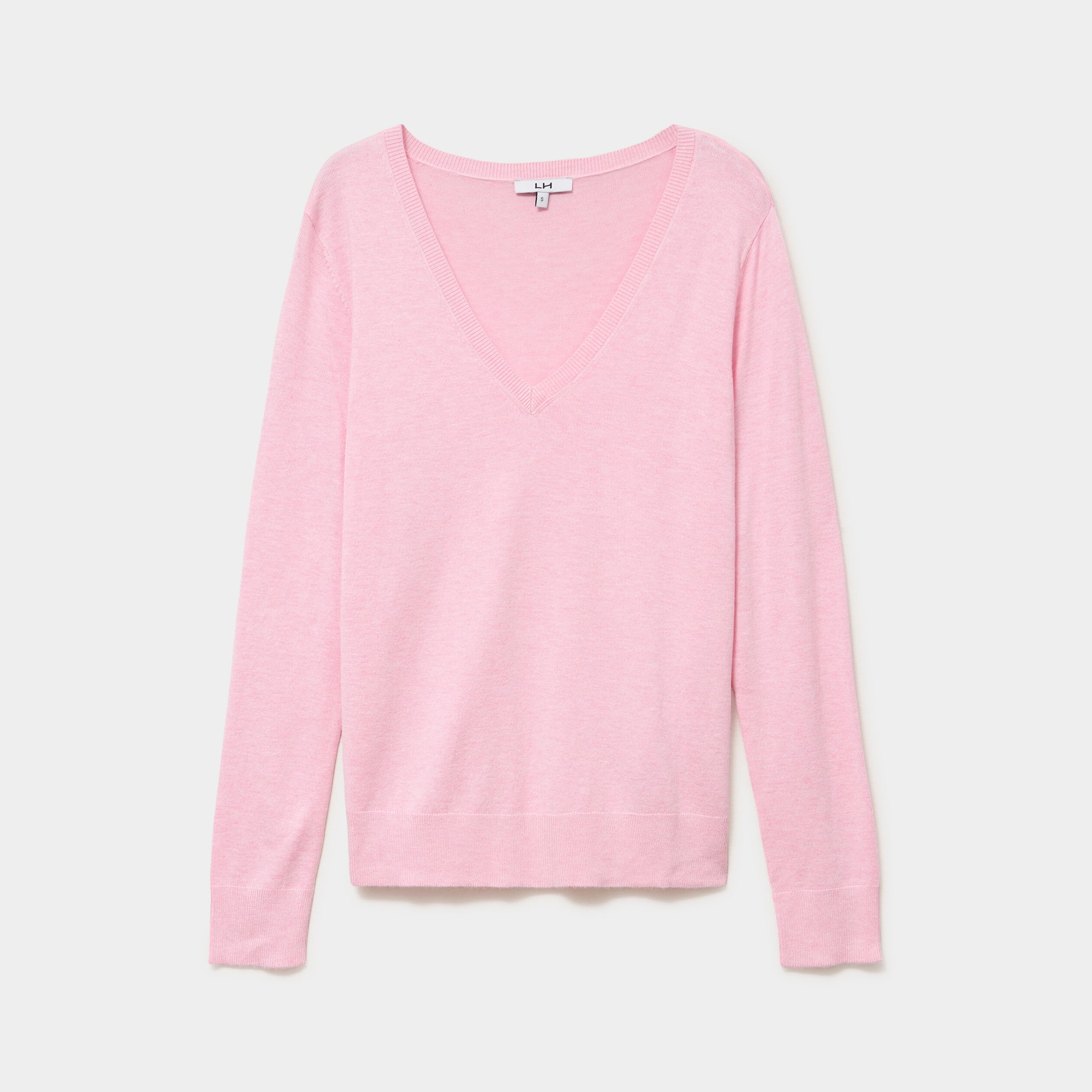 Pull col en V manches longues rose clair femme