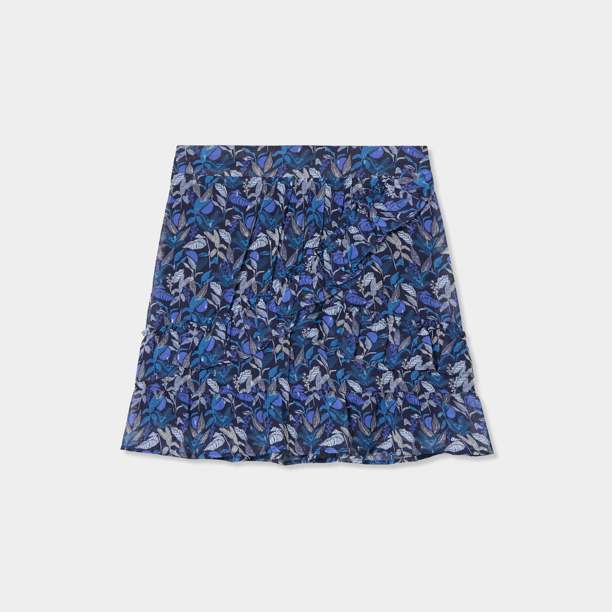 Jupe courte patineuse &agrave; volants bleu femme