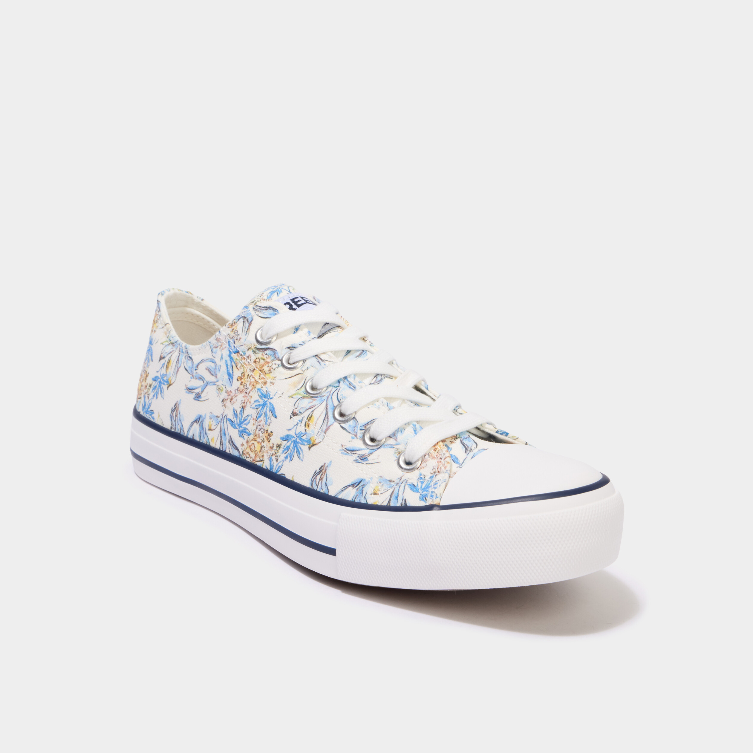 Tennis basses en toile &agrave; lacets bleu femme