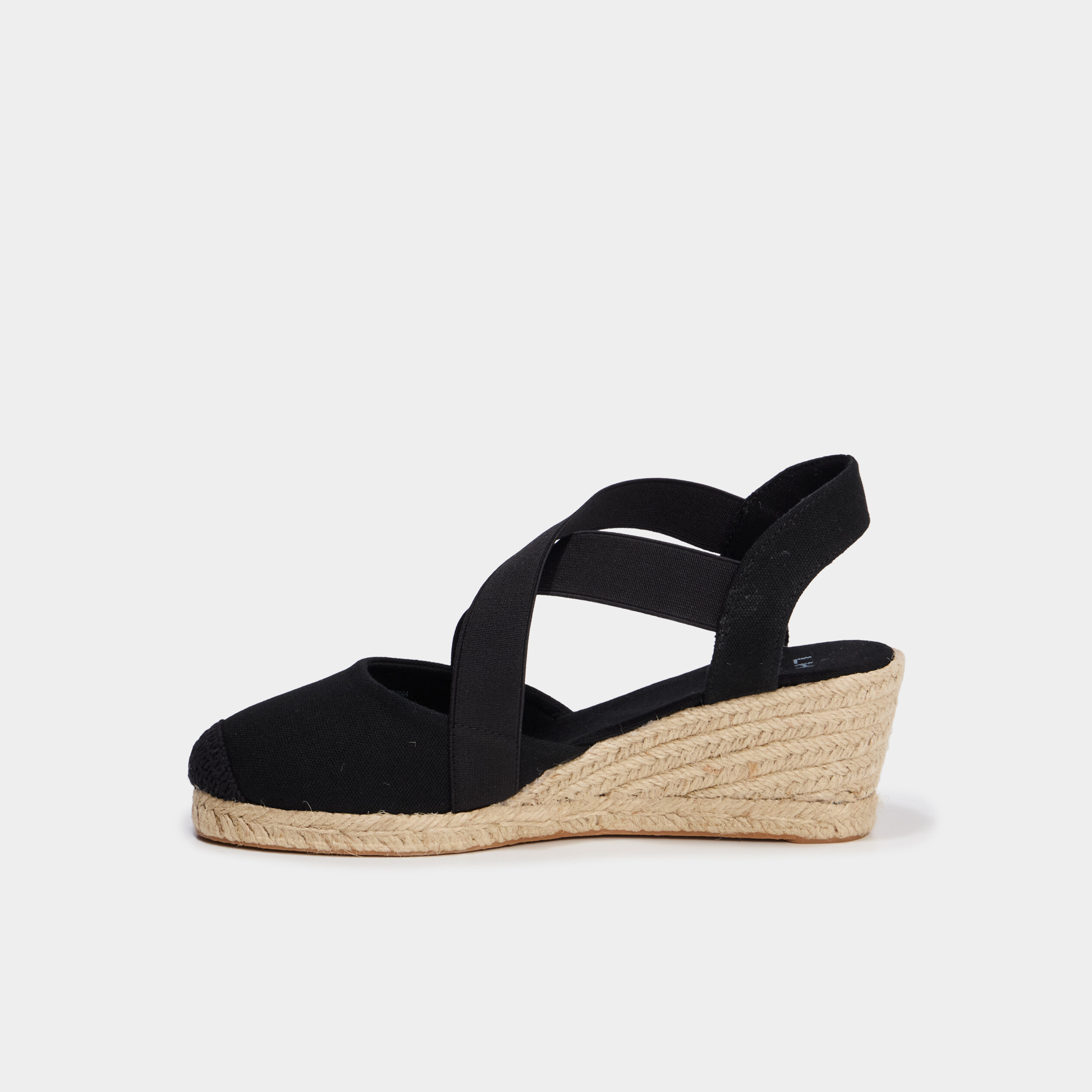 Sandales espadrilles compens&eacute;es en corde noir femme