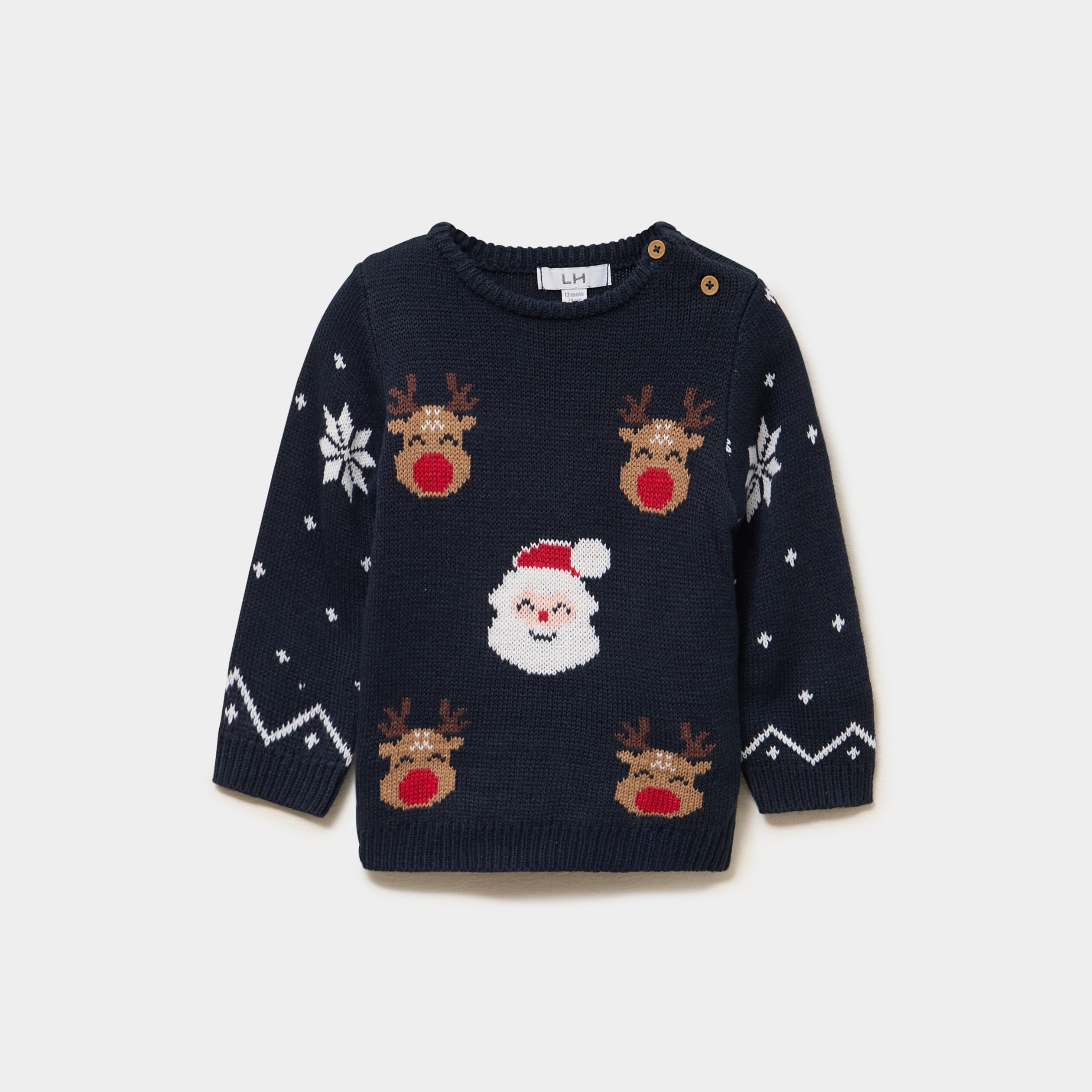Pull de No&euml;l col rond manches longues bleu marine b&eacute;b&eacute; gar&ccedil;on
