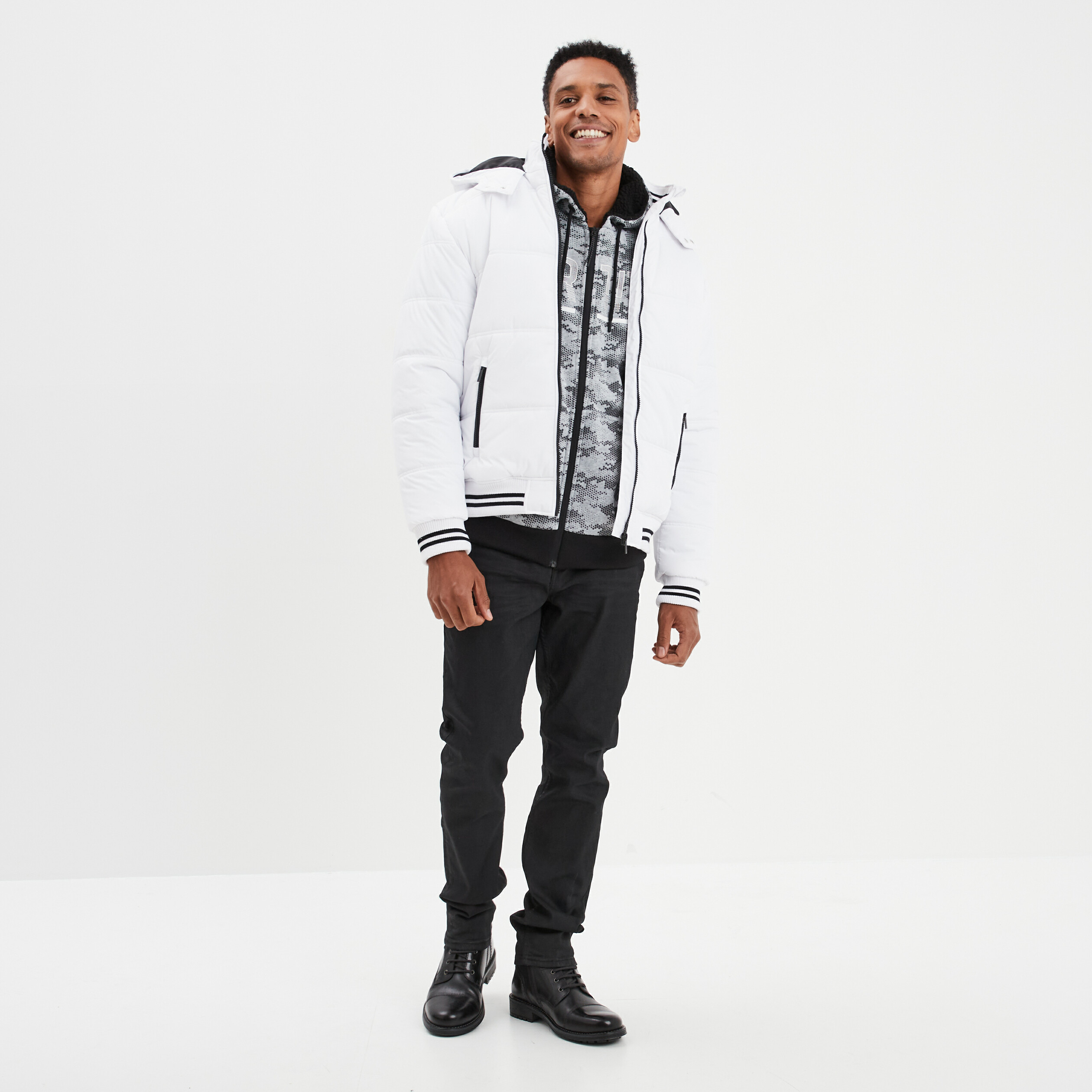 doudoune doublee droite a capuche blanc homme Doudoune doublée droite à capuche blanc homme