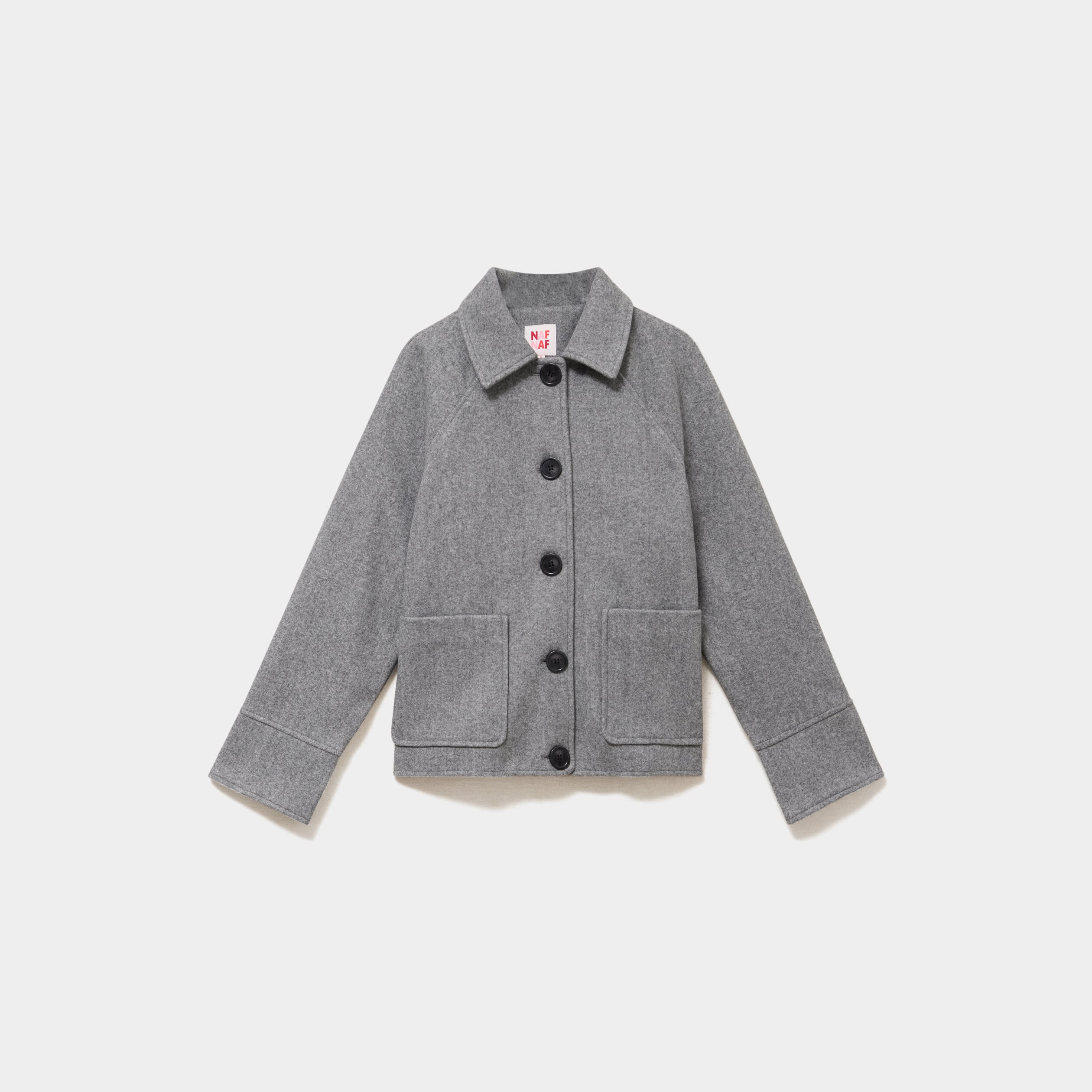 Veste courte oversize boutonn&eacute;e gris femme