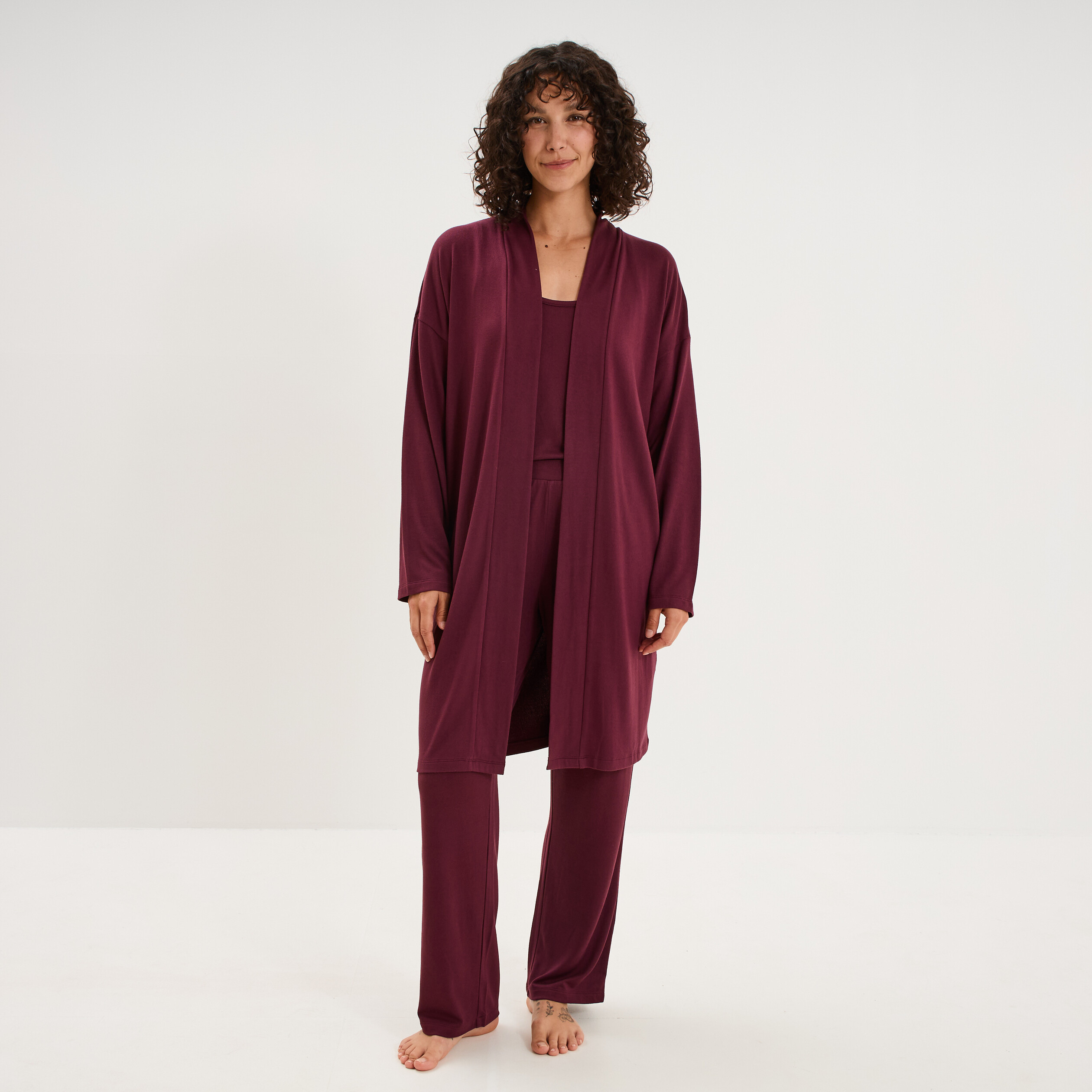 Ensemble pyjama 3 pi&egrave;ces prune femme