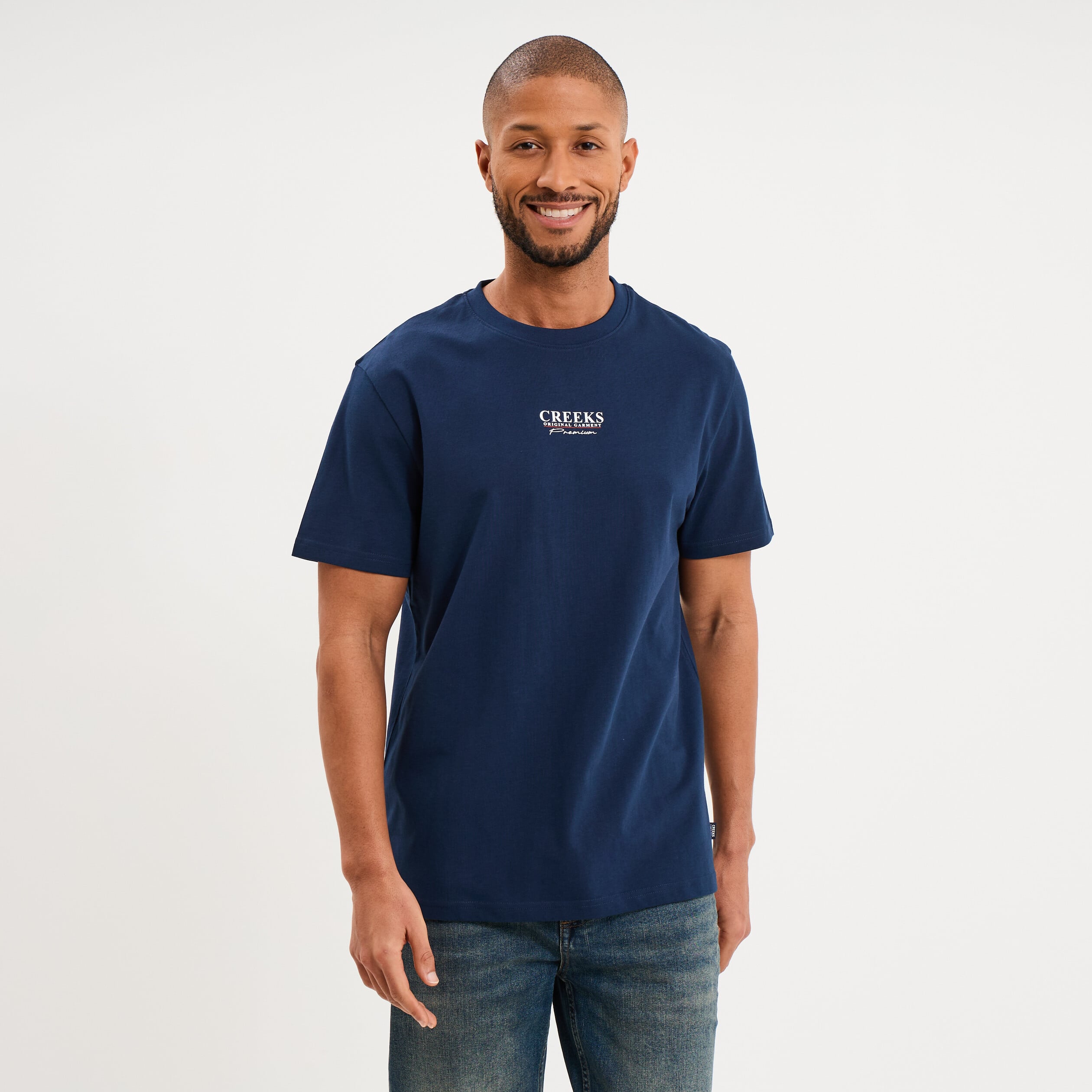 T-shirt droit manches courtes coton bleu fonc&eacute; homme