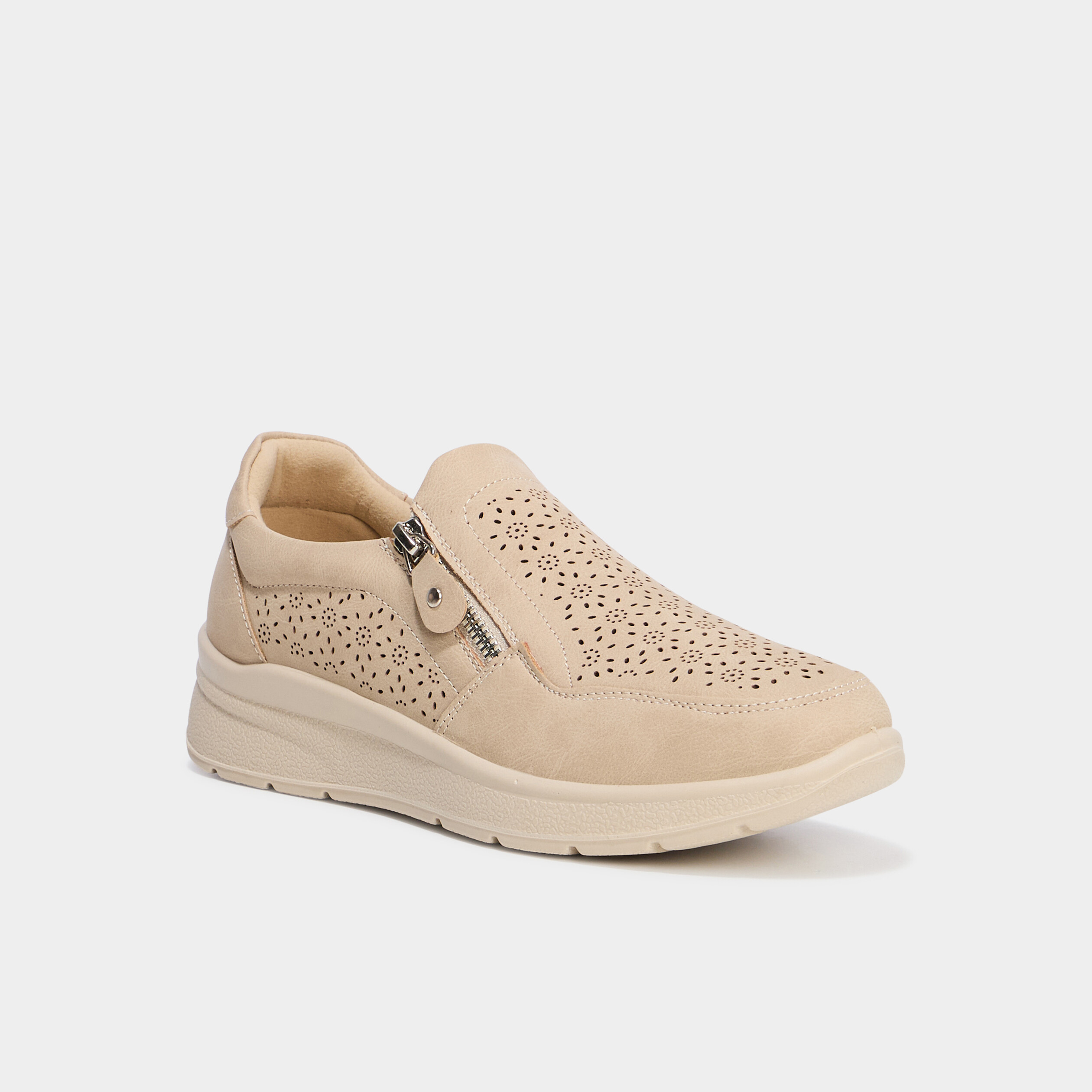 Chaussures confort zipp&eacute;s pied large sable femme