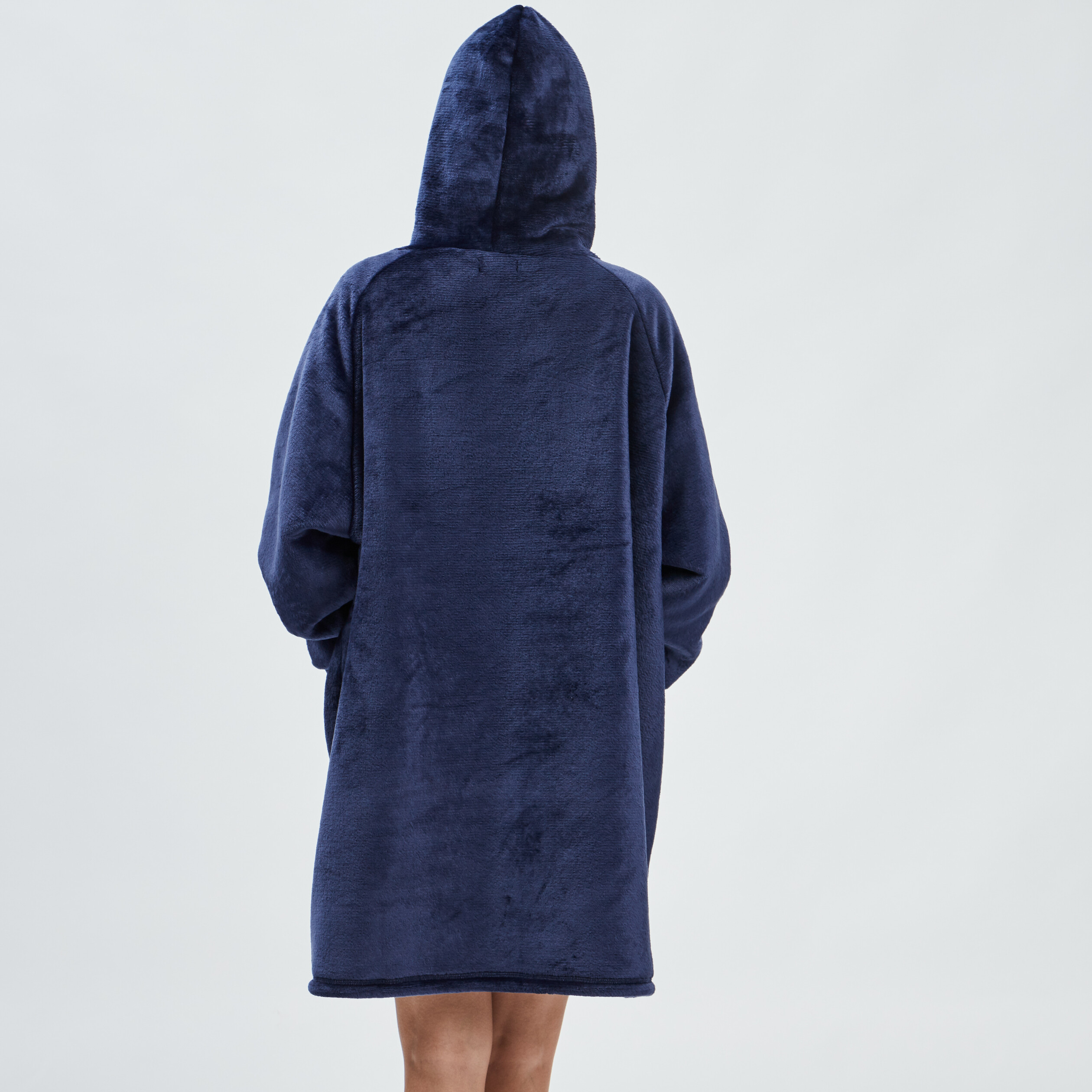 Poncho plaid à capuche bleu marine femme