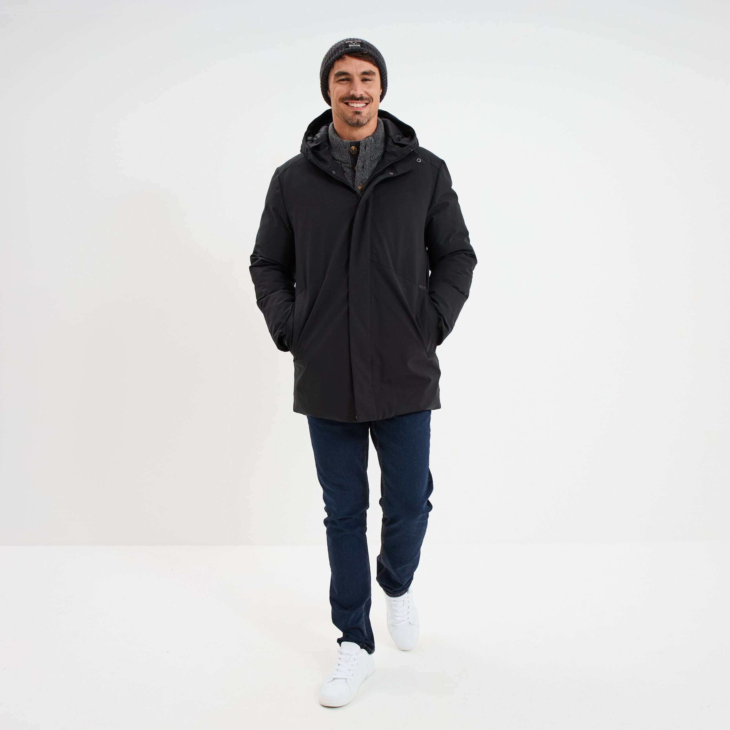 Parka mi-longue &agrave; capuche noir homme