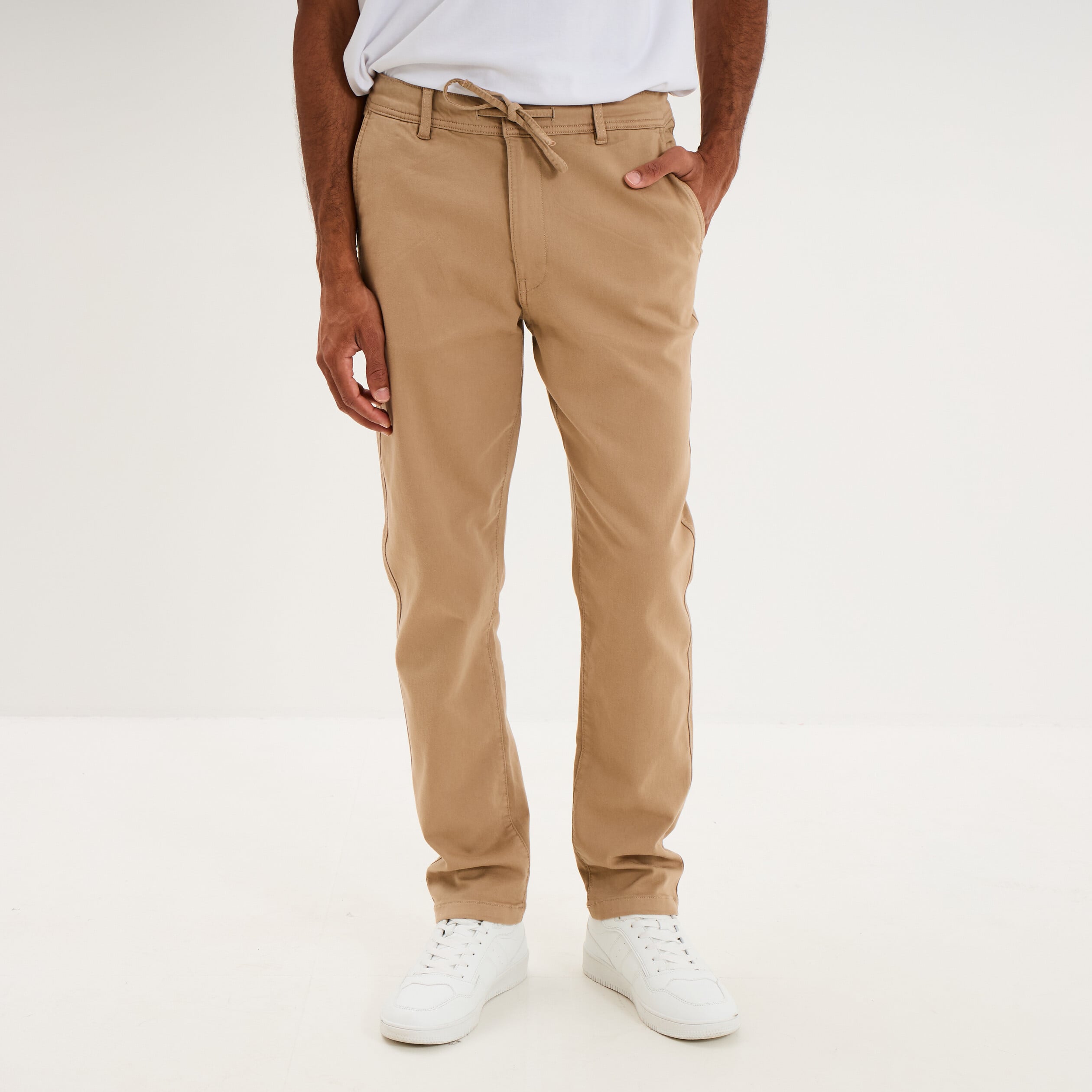 Pantalon chino droit confort beige homme