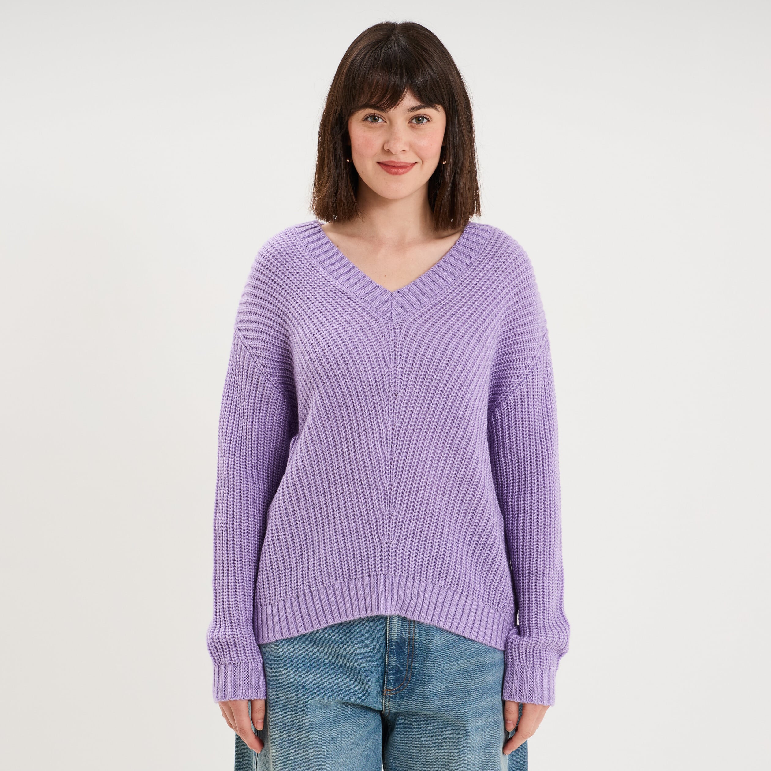 Pull col en V parme femme