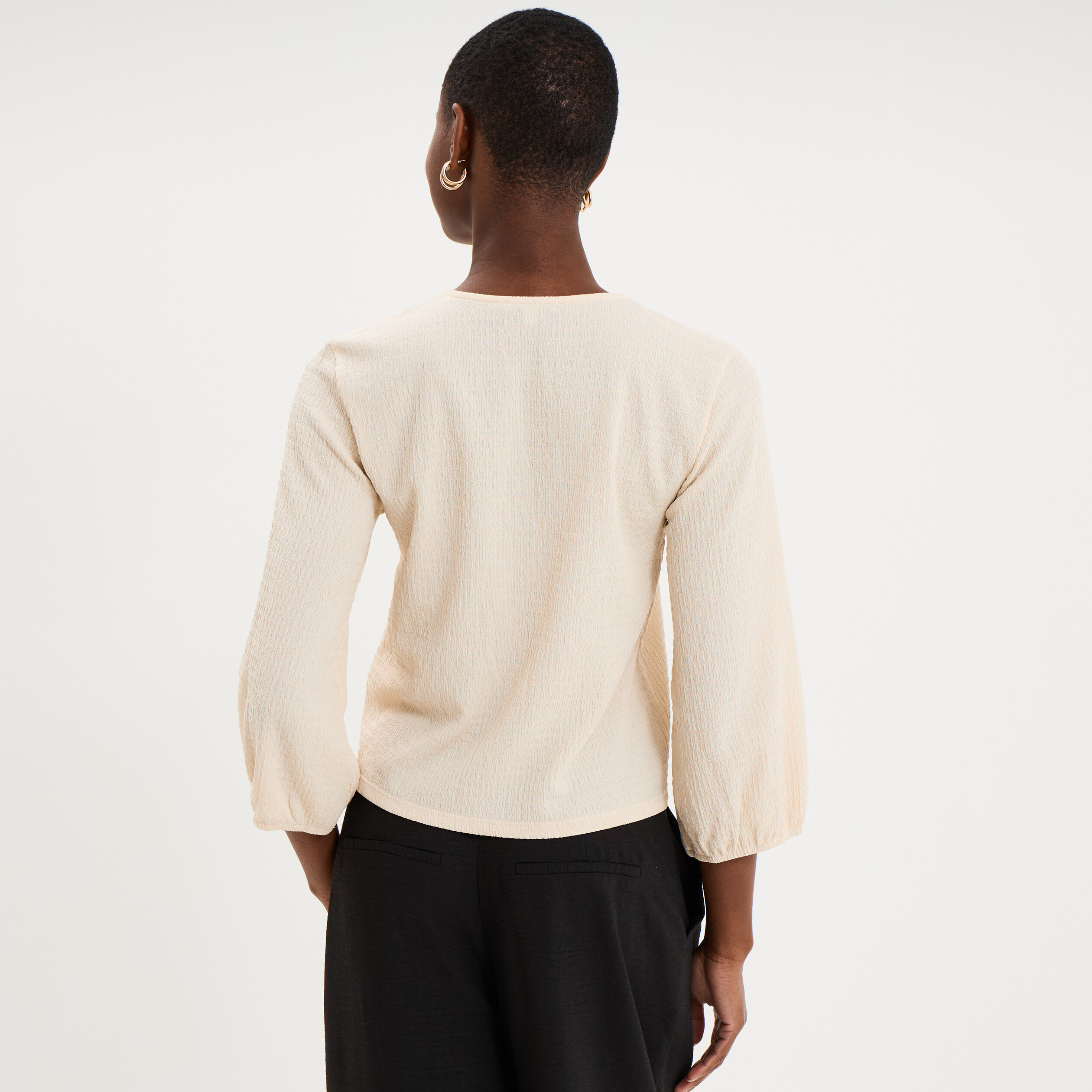 Blouse nou&eacute;e devant manches 3/4 sable femme