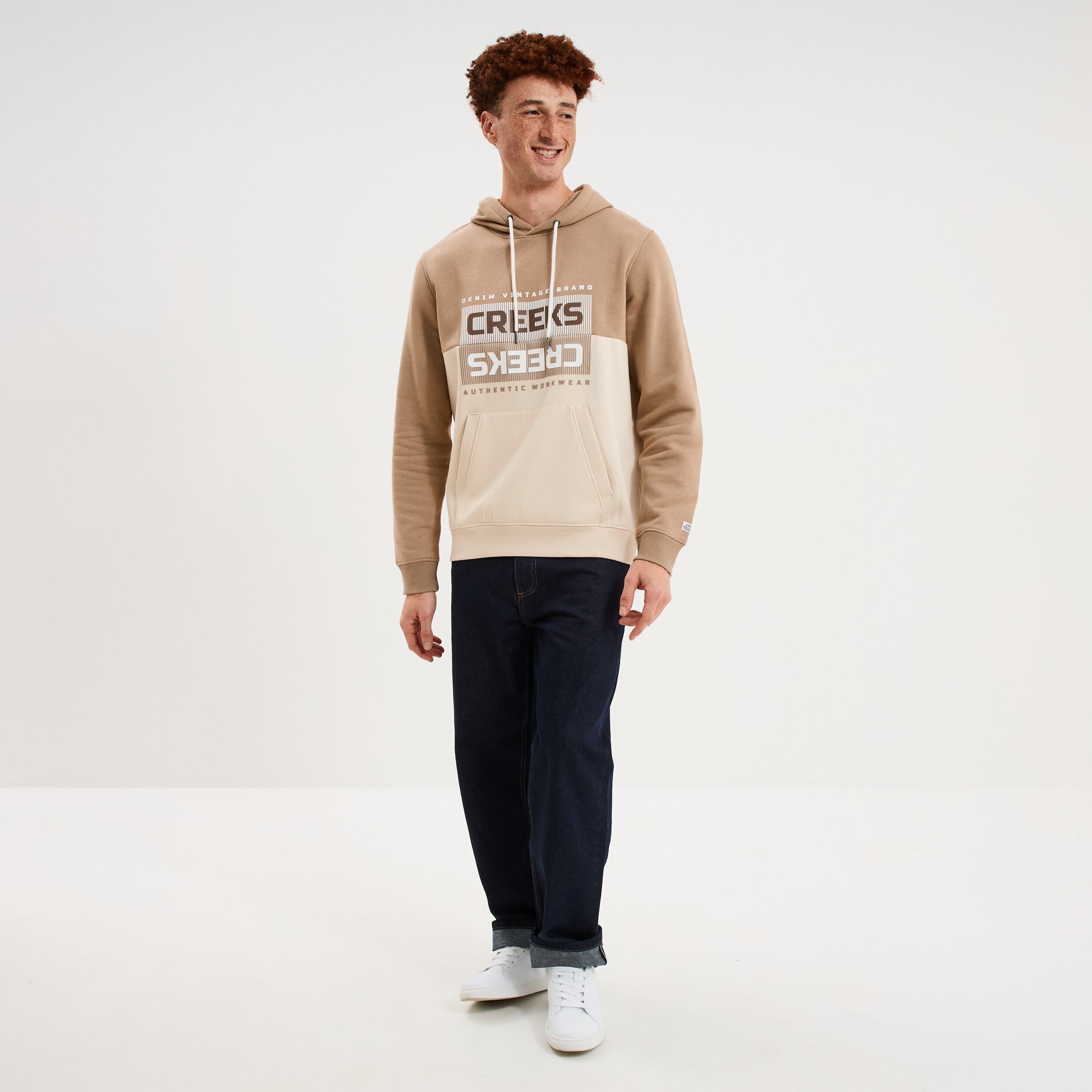 Sweat hoodie &agrave; capuche molleton taupe homme