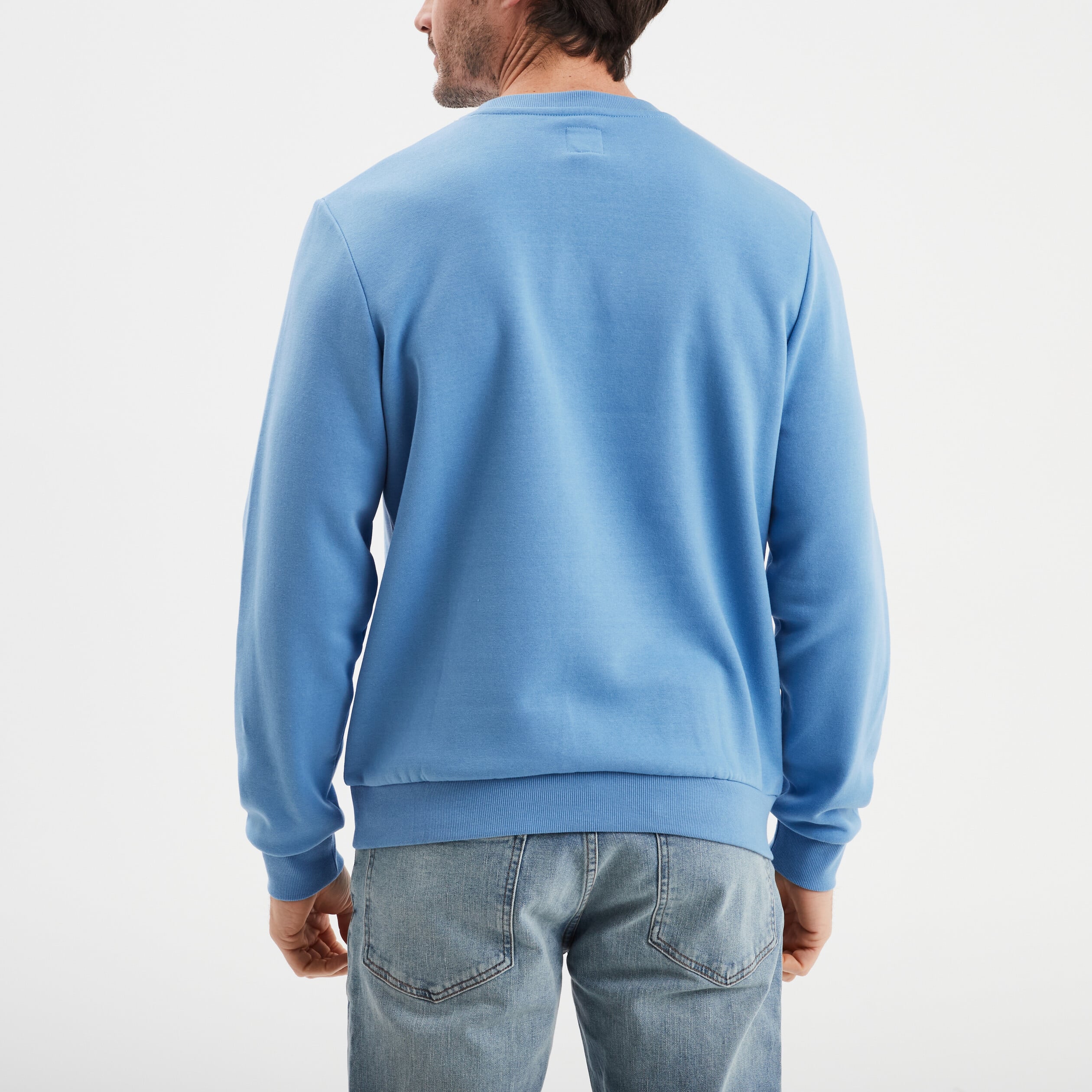 Sweat molleton col rond bleu homme