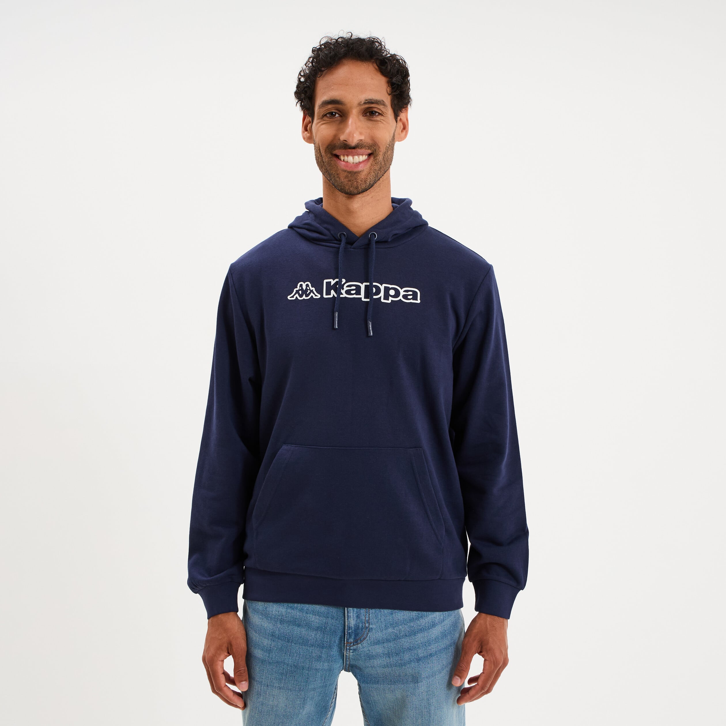 Sweat hoodie droit molleton Kappa bleu marine homme