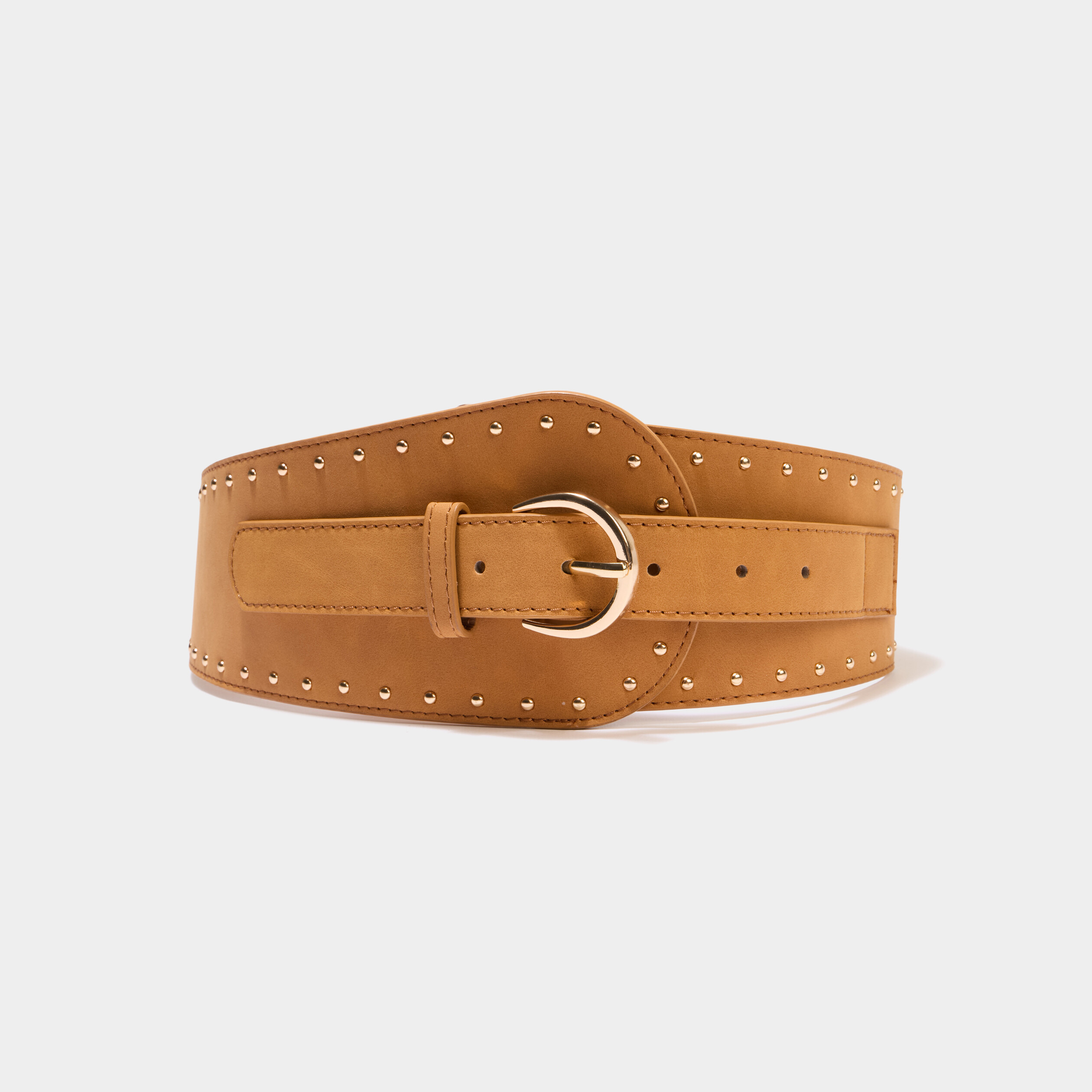 Ceinture large à clous camel femme