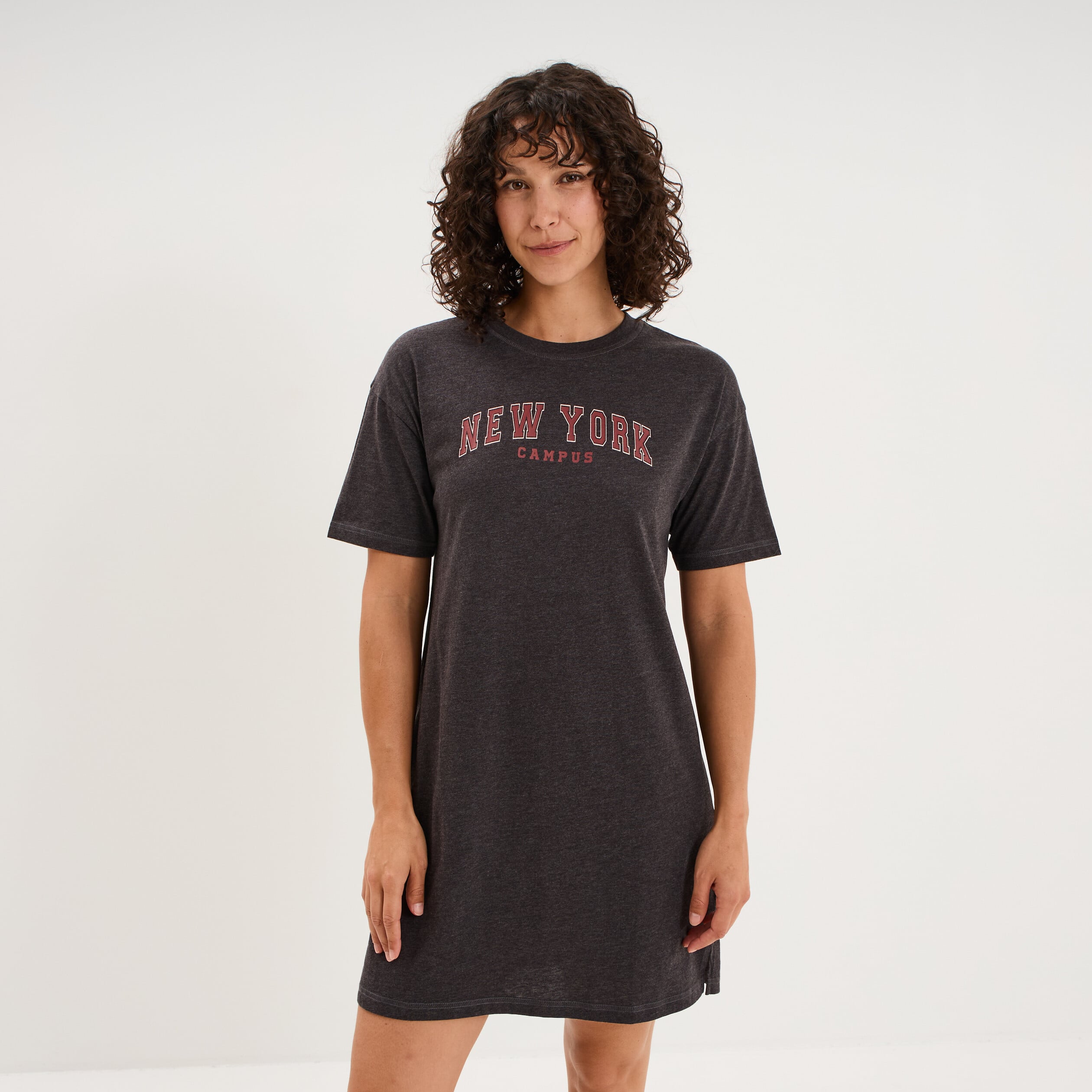 Chemise de nuit courte manches courtes gris clair femme