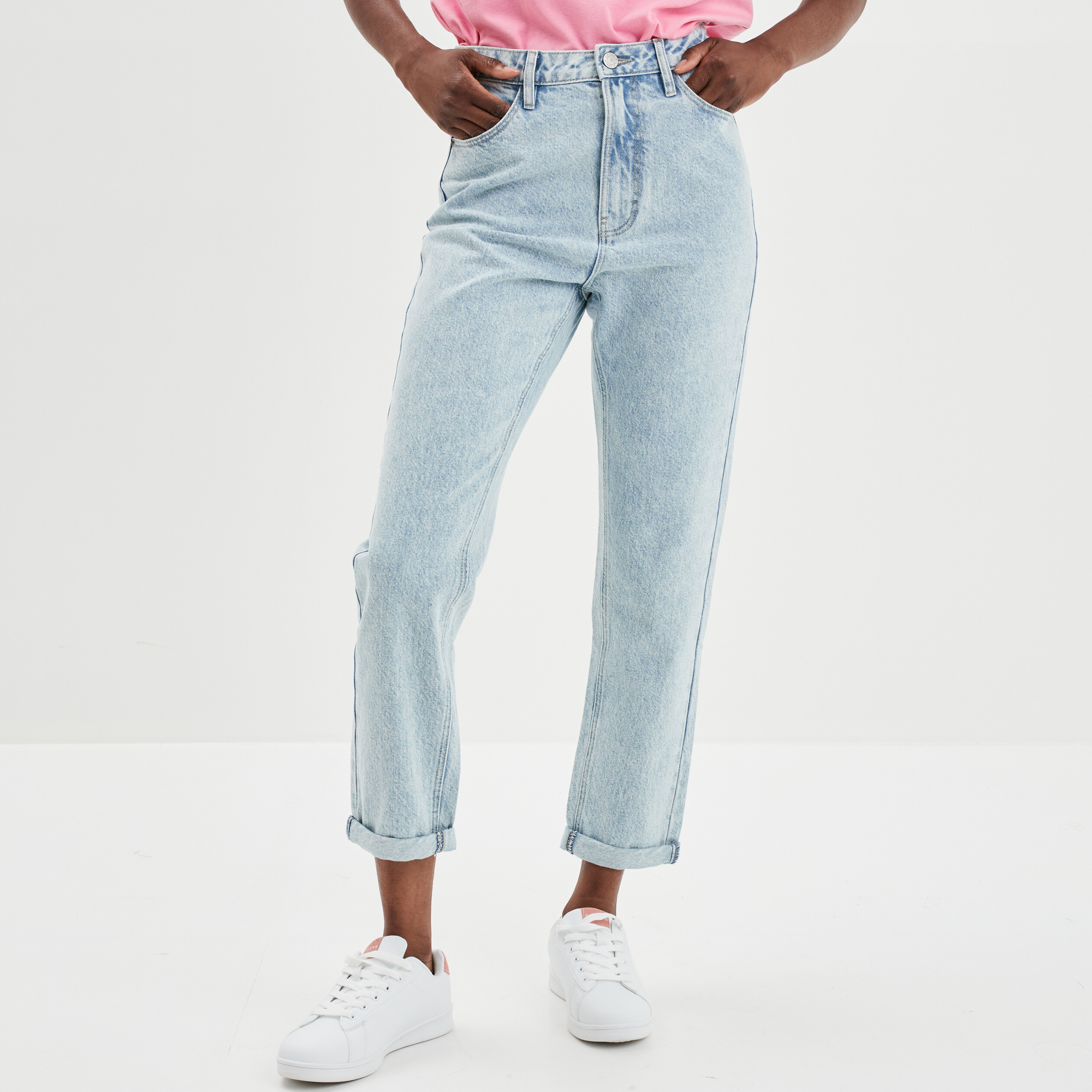 jeans mom taille haute 78eme coton denim double stone femme Jeans mom taille haute 7/8ème coton denim double stone femme