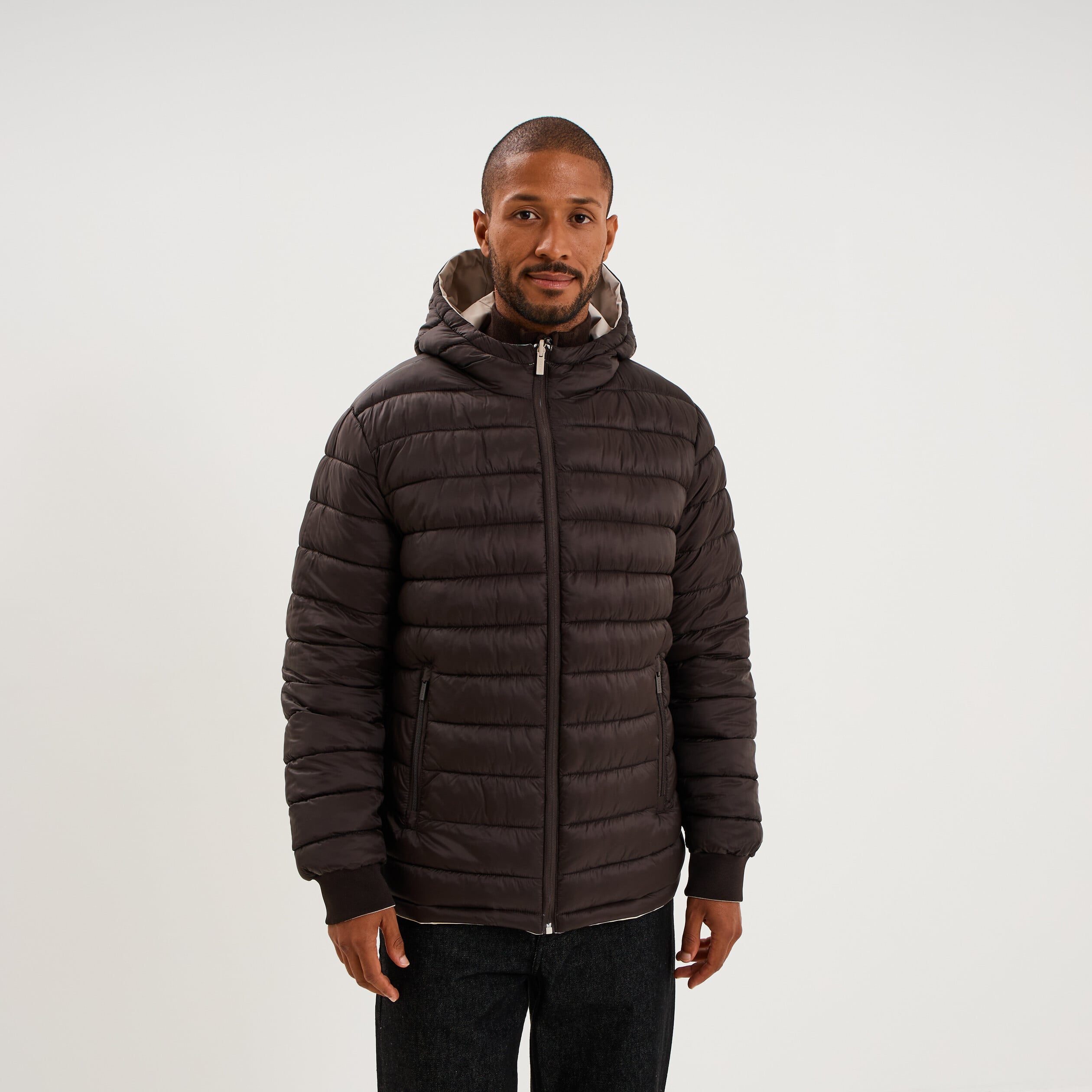 Blouson r&eacute;versible &agrave; capuche zipp&eacute; beige homme