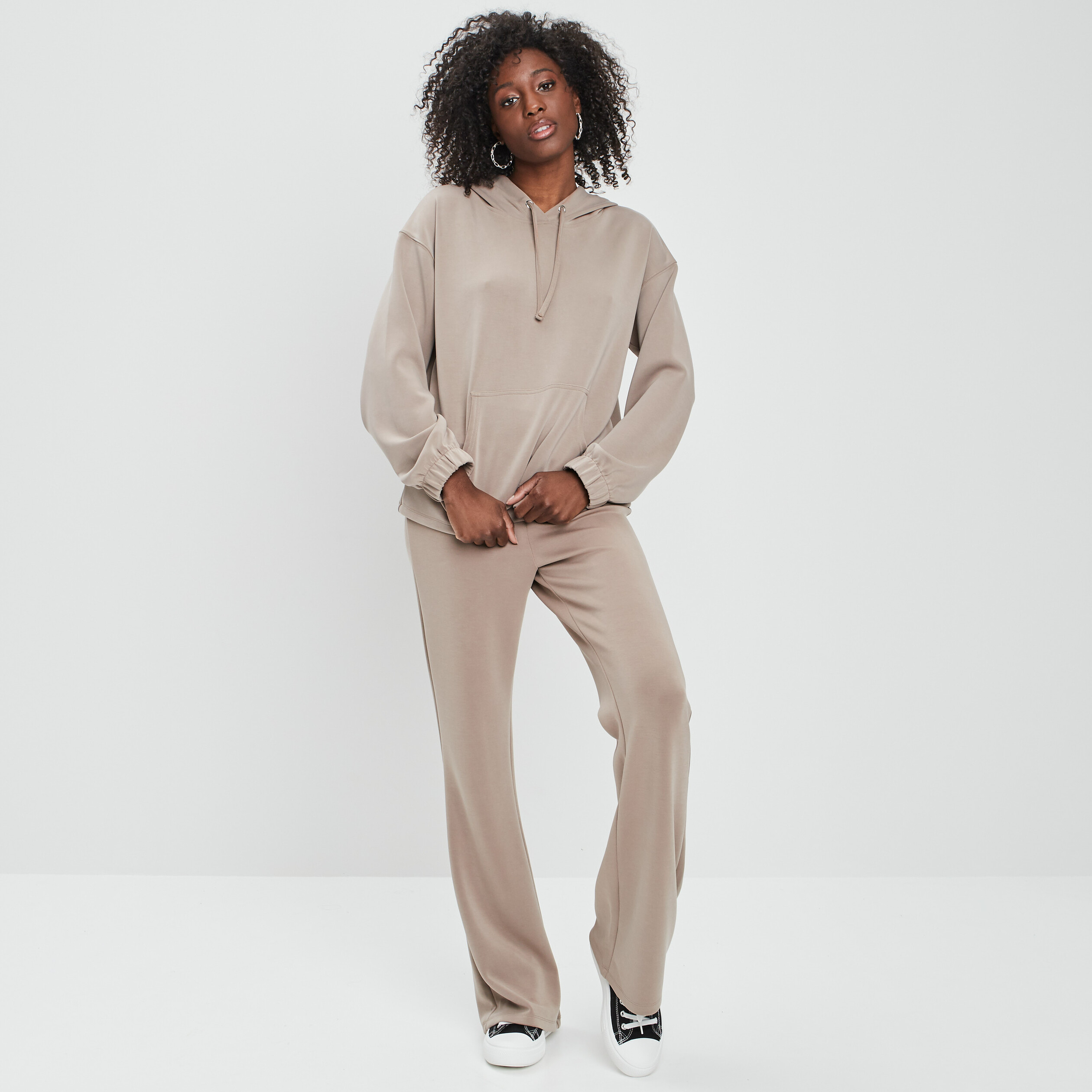 Sweat à capuche hoodie taupe femme