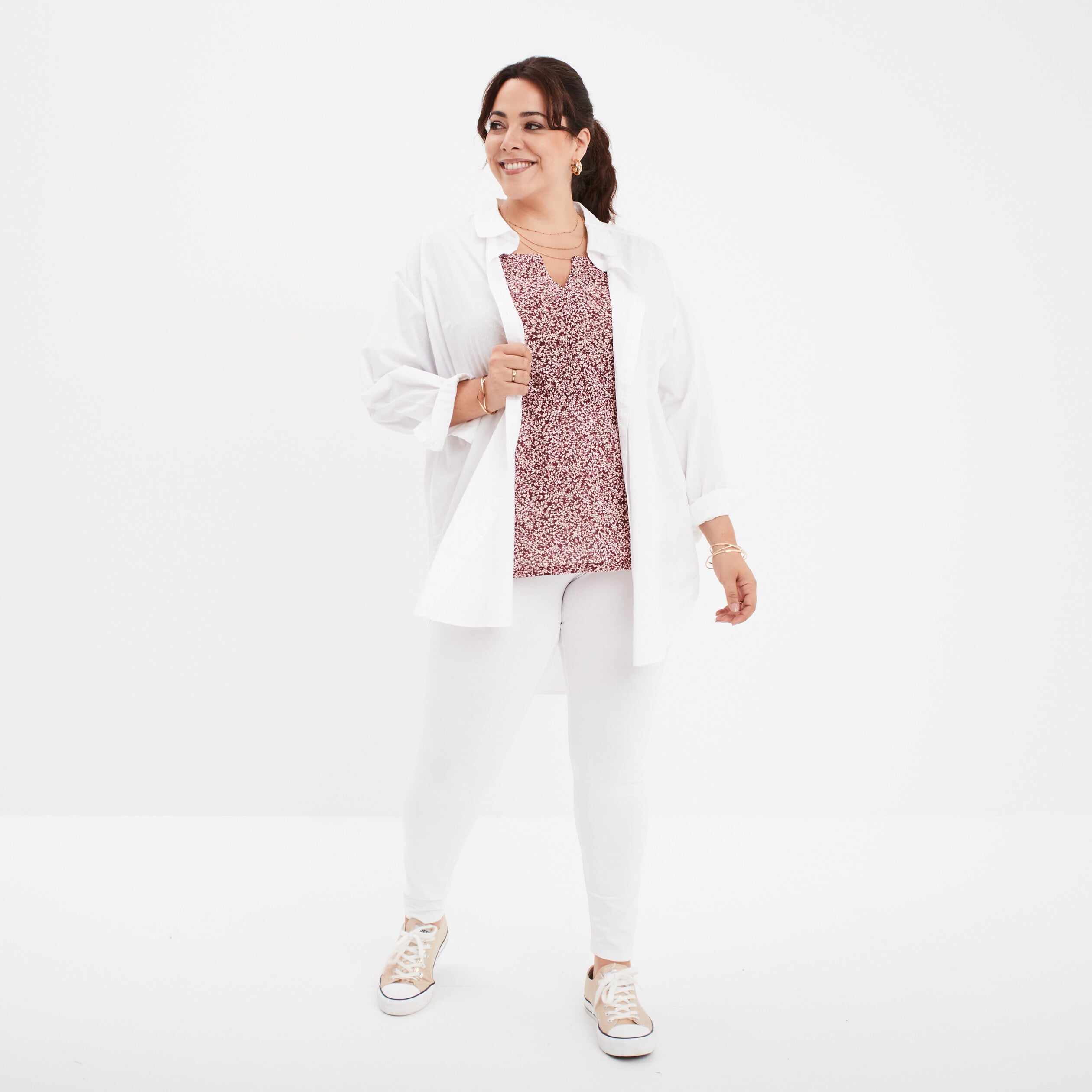 Legging avec taille &eacute;lastiqu&eacute;e blanc femme grande taille