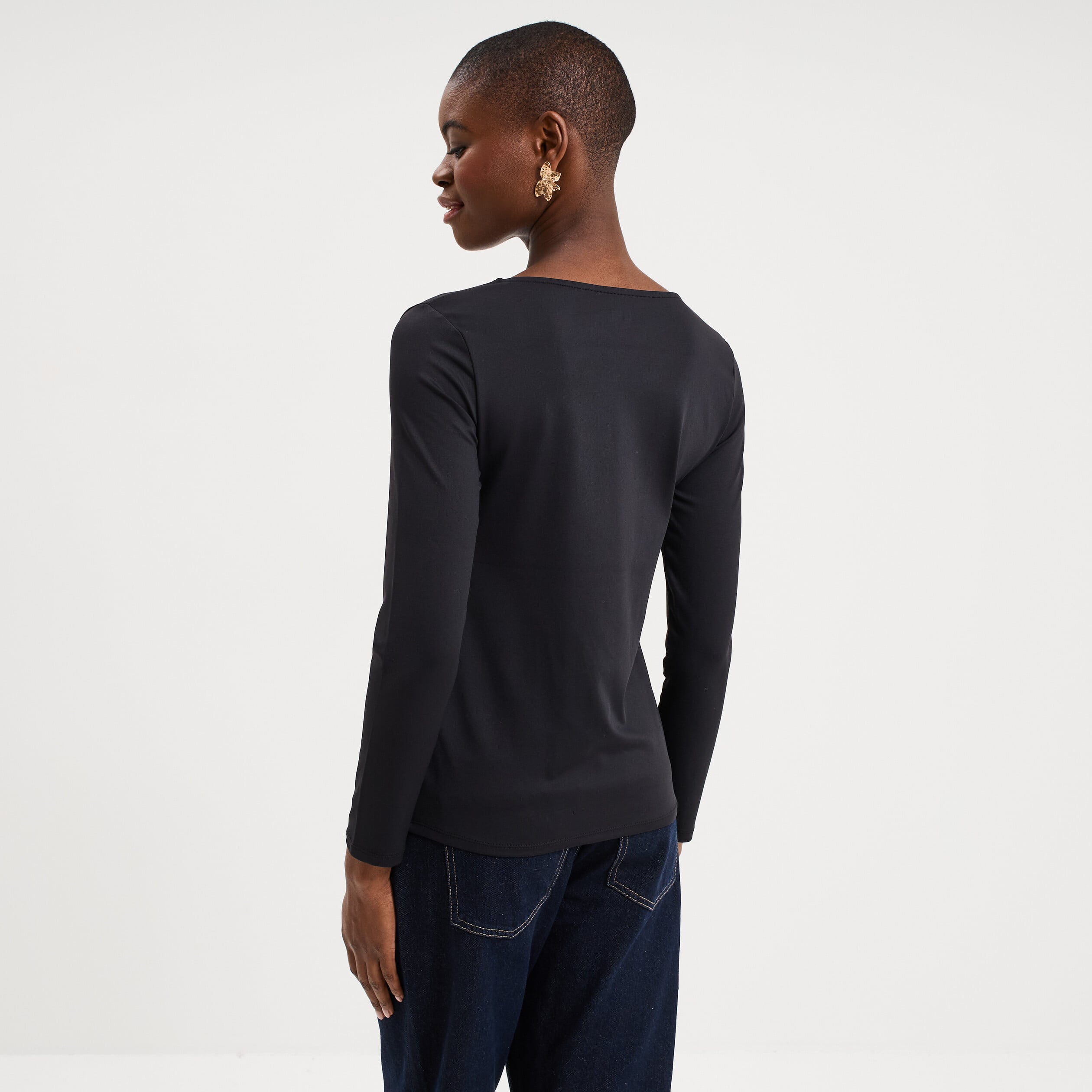 T-shirt ajust&eacute; manches longues noir femme